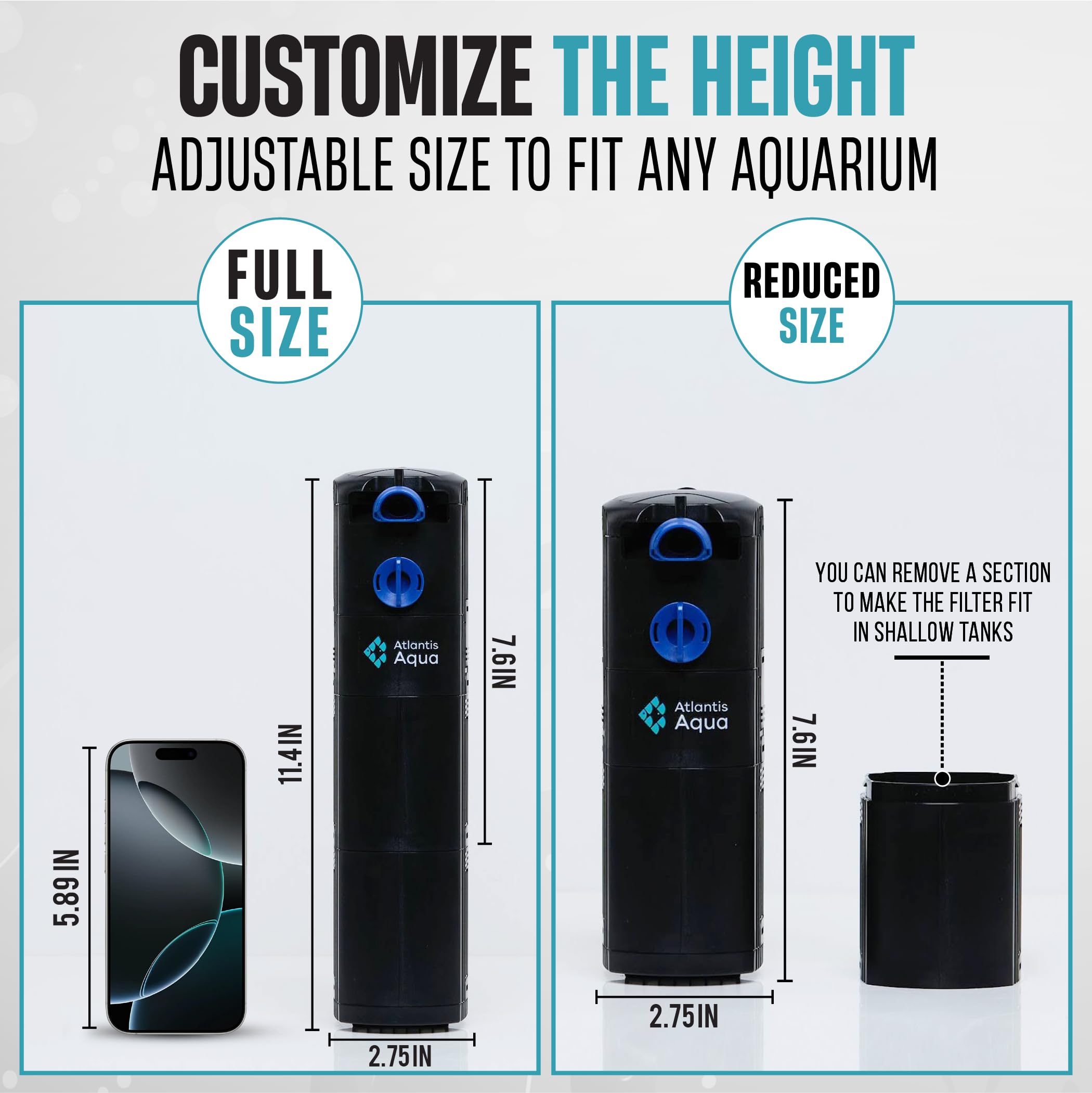 20 Gallon Fish Tank Filter Up To 55 Gallons | Quiet Fish Tank Filter | Crystal Clear Water | Turtle Tank Filter | Submersible Aq