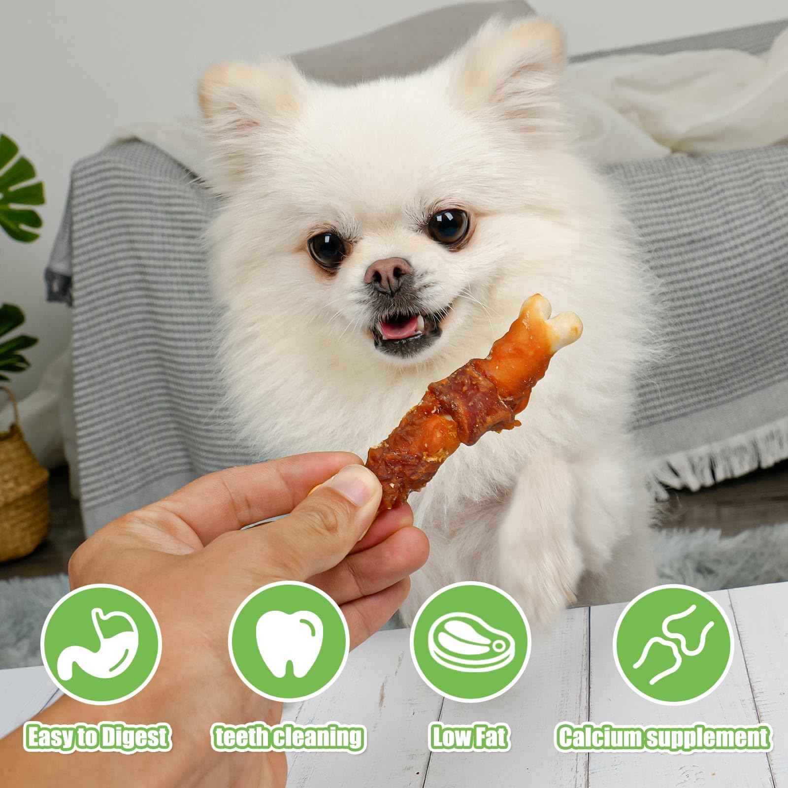 MON2SUN Double Flavor Dog Treats, 4 Inch Chicken and Duck Wrapped Calcium Bones, Rawhide Free Chews for Small Dogs, Teeth Cleani