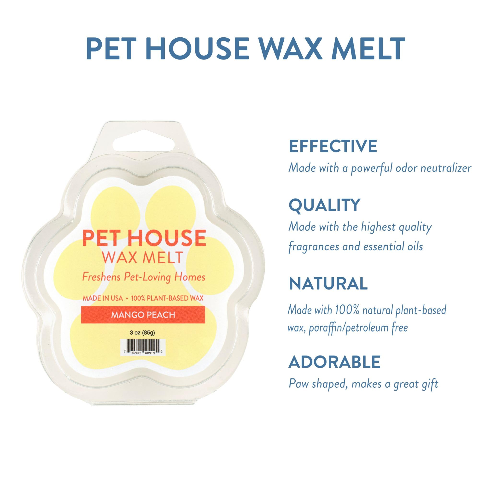 One Fur All Pet House Wax Melts - Mango Peach Pack Of 2 - Odor Eliminating, Long-Lasting Scented, Pet-Friendly, Natural