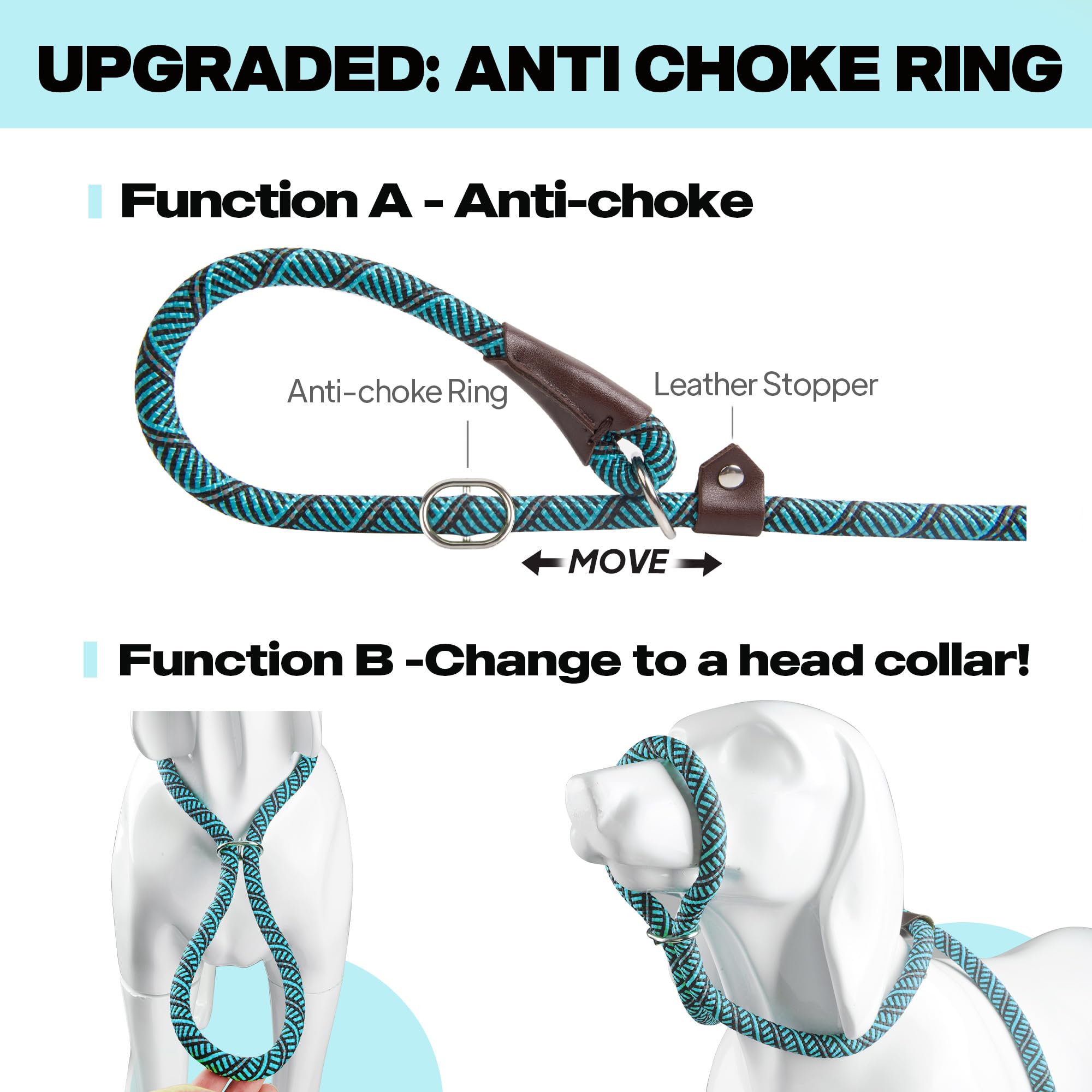 Petifine Slip Lead Dog Leash,6Ft X 1/2'' Reflective Durable Dog Training Lead, Heavy Duty Adjustable Nylon Dog Rope Slip Leash F