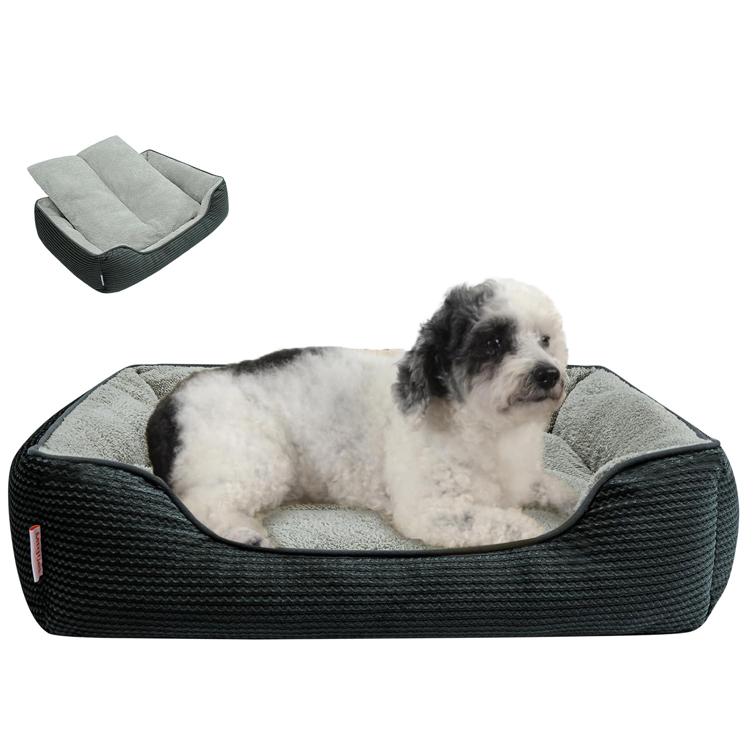 Miguel Dog Bed with Removable Cushion/Pillow for Medium Small Dogs, Washable Pet Bed with Side Easy to Wash Puppy Bed, Large Rec