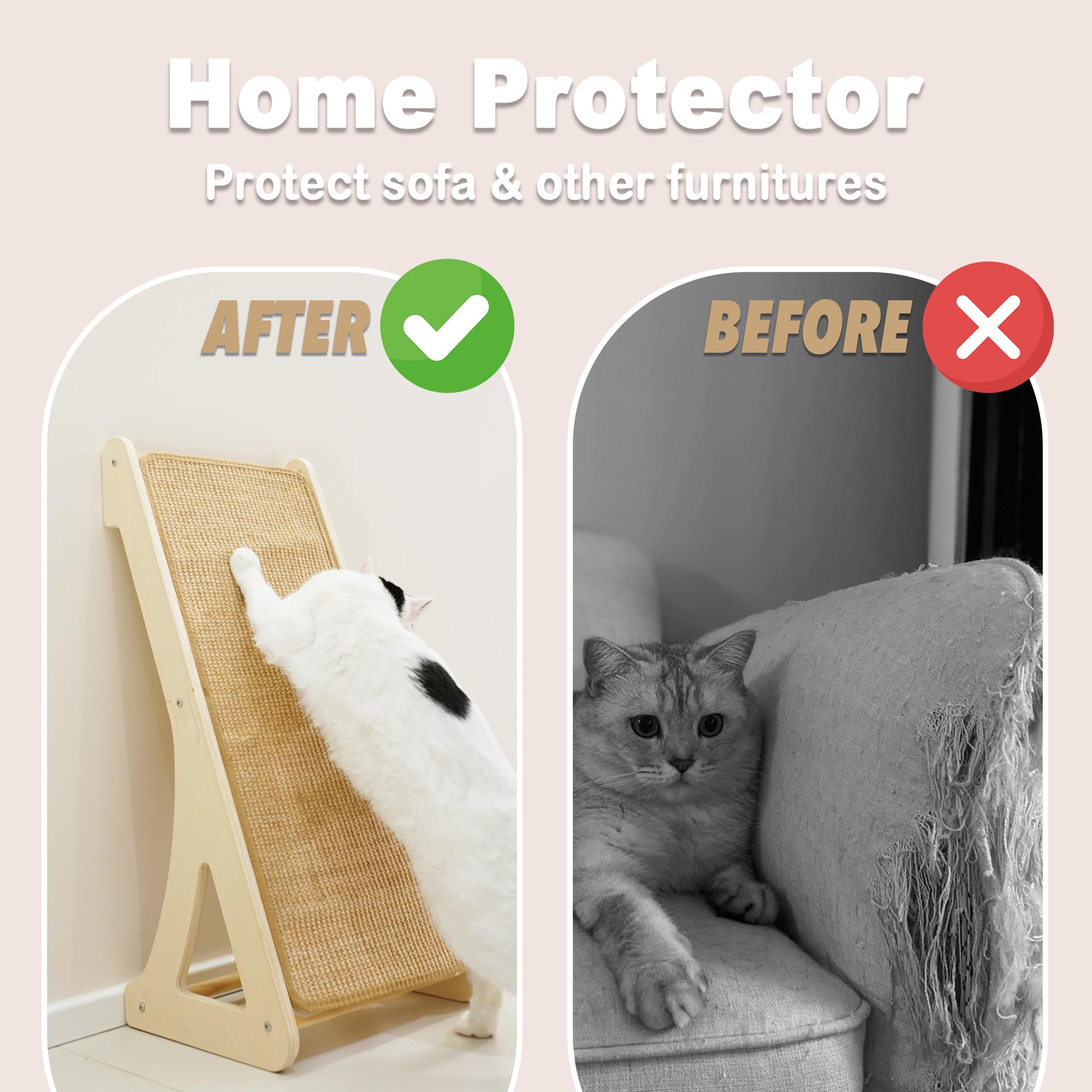 Meeyoview Cat Scratcher, L Shape Cat Scratching Pad, Sisal Cat Scratch Board For Indoor Cats, Wall Furniture Protector With Catn