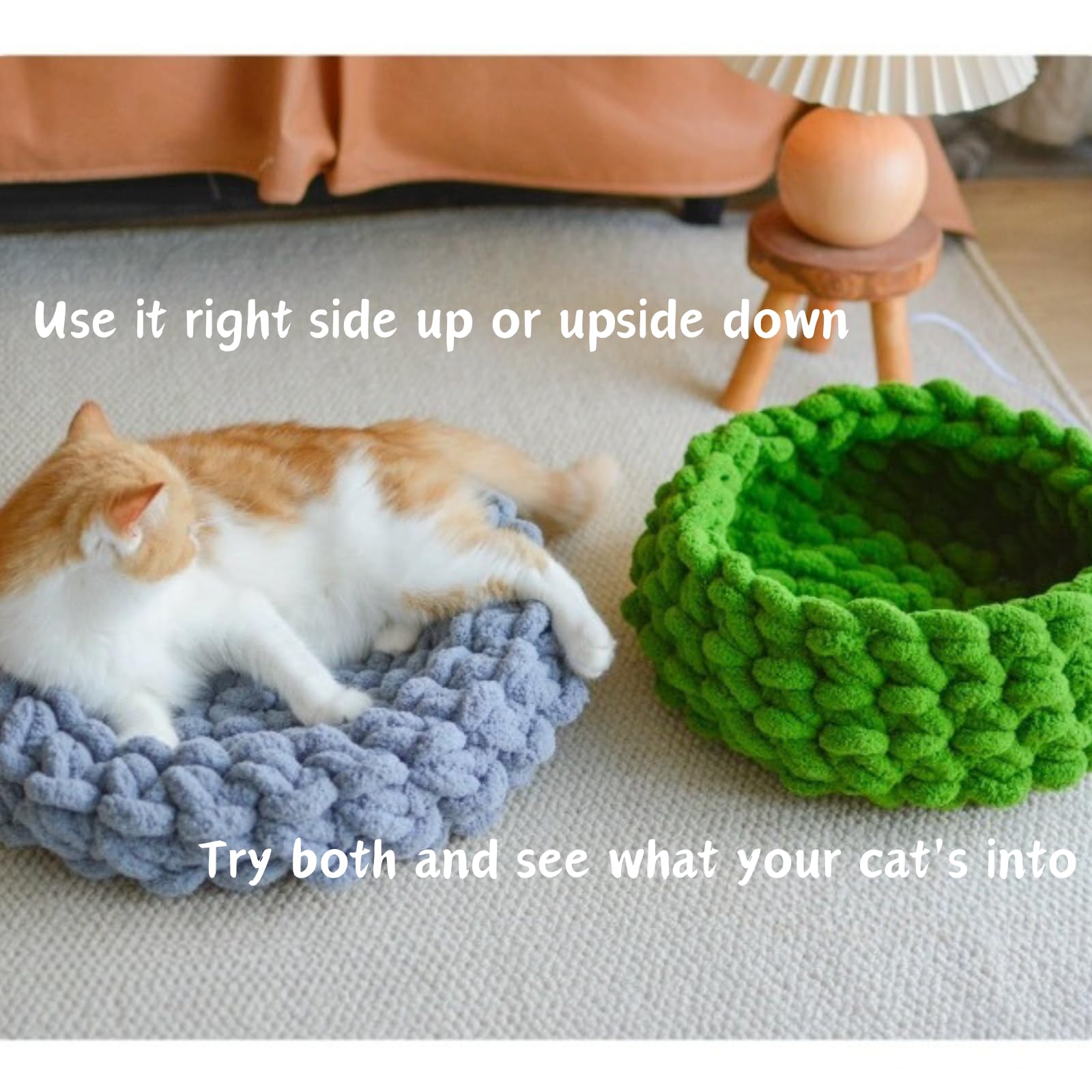 Urnat Cat Nest Bed - Premium Handwoven Washable Extra Soft Round Cave House Furniture For Indoor Kitten (Dgreen,Large)