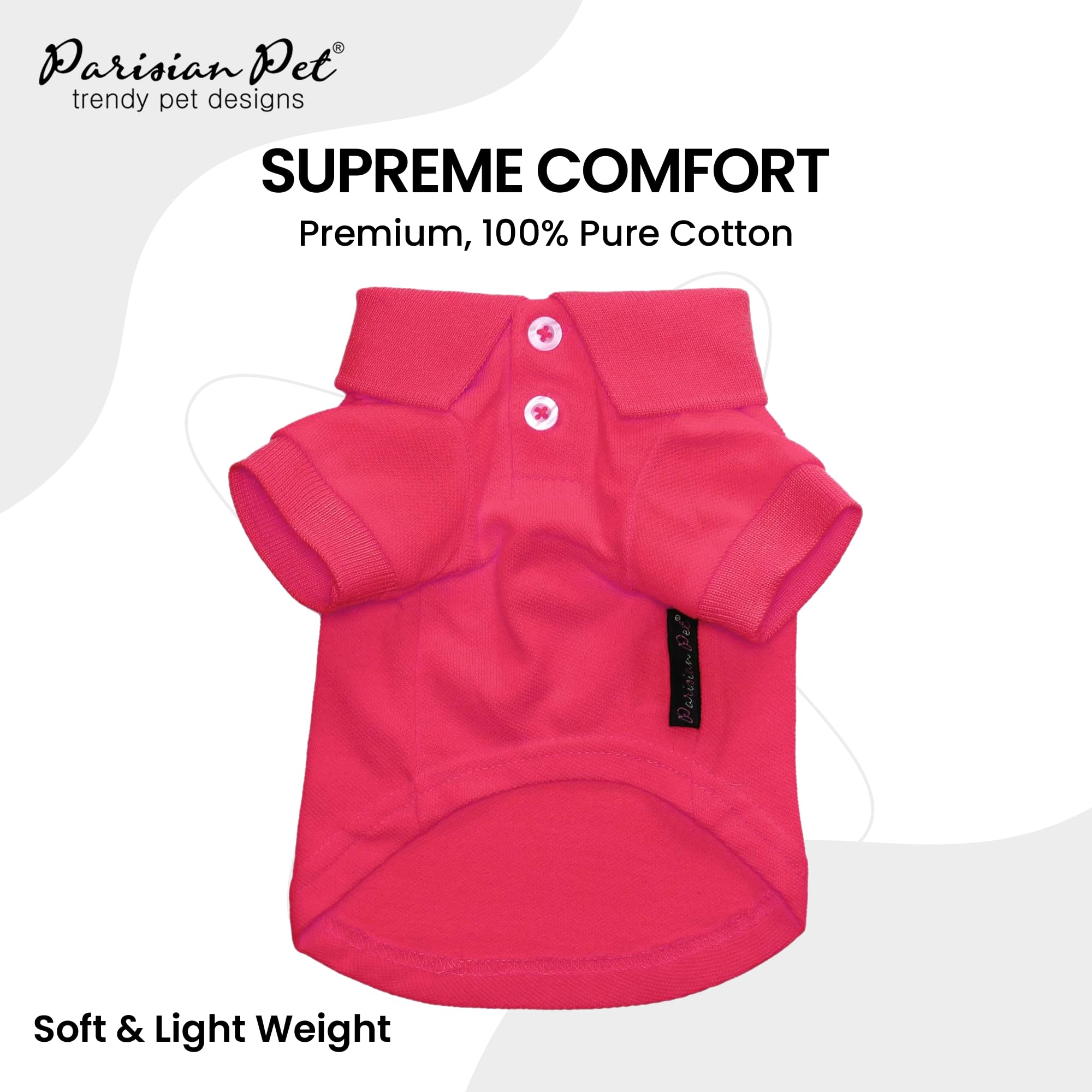 Parisian Pet Polo Shirts - Breathable Cotton Shirt - Solid Color Summer Pullover - Button Up Collar, Pink Polo For Small Dogs Xs