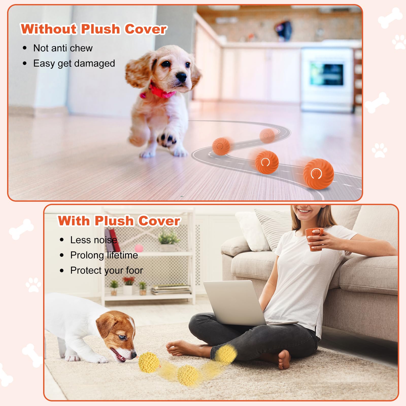 Interactive Dog Toys, Self Moving Dog Toy With Cover, Bouncing & Rotating Peppy Pet Ball For Dogs, Electric Ball Toys For Large