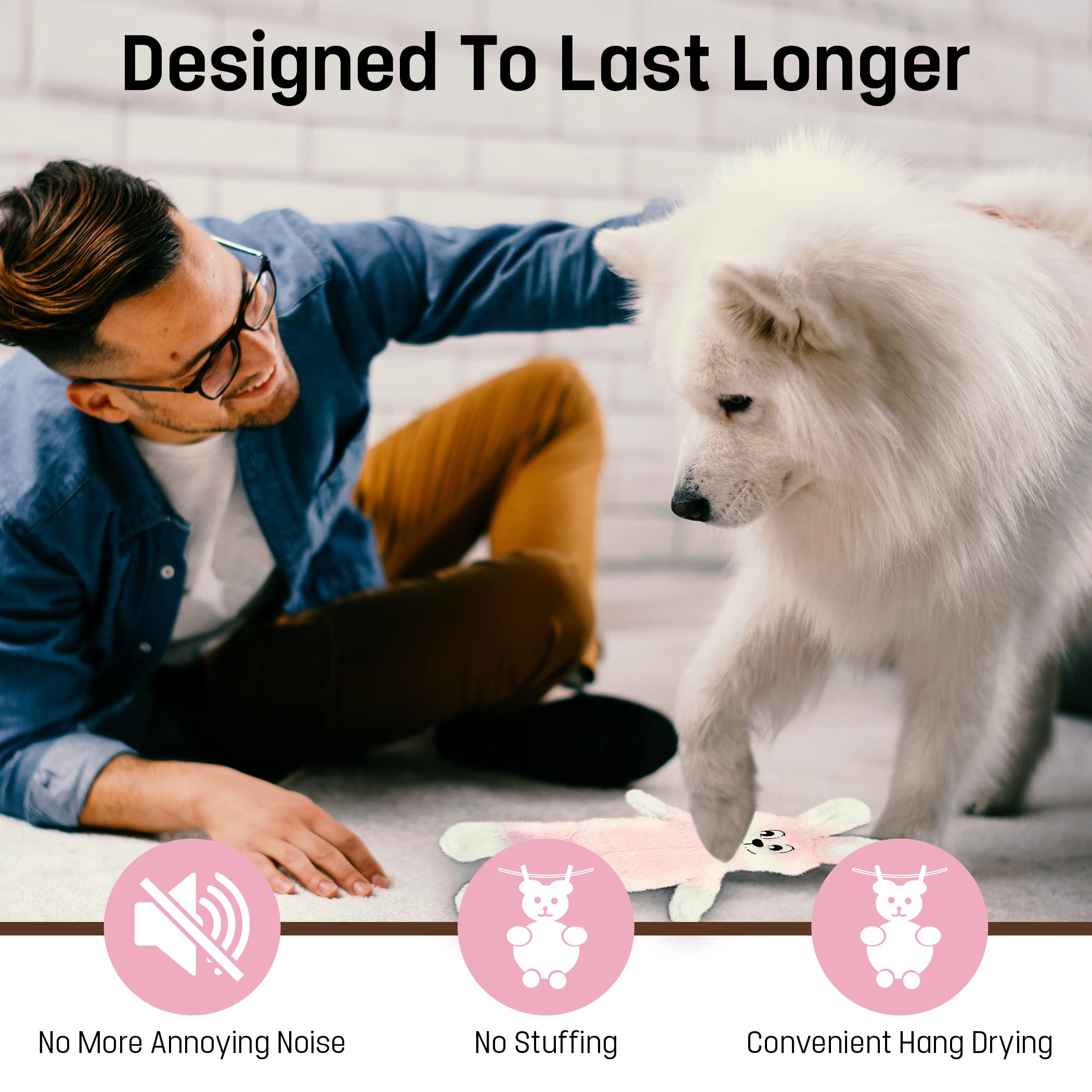 Fga Marketplace Pink Rabbit Dog Toy Flat No Stuffing No Squeak, Funny Style Will Entertain Your Dog For Hours, Recommended For Small And Medium Dog 21 Inch Long