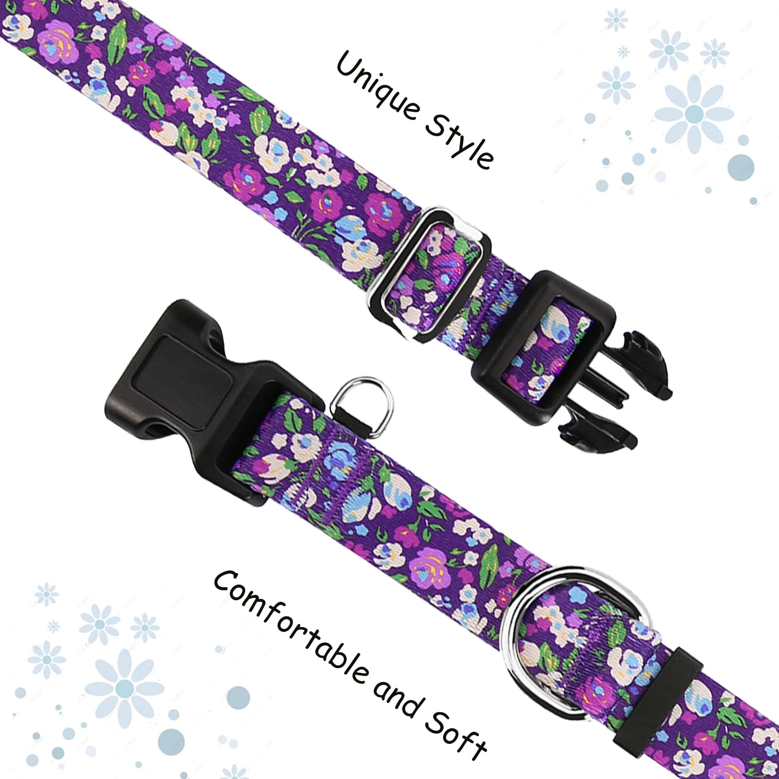 Fidohug Martingale Collar For Dogs With Buckle Adjustable Nylon Slip No Pull Training Dog Collars (Purple Floral, Small)