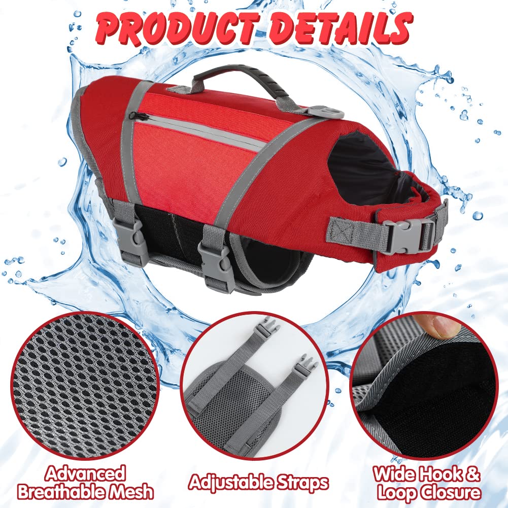 Emust Dog Life Vests - Lightweight Floating Vest With Rescue Handle, Quick-Release Buckles, Adjustable Dog Lifejacket With Pocke