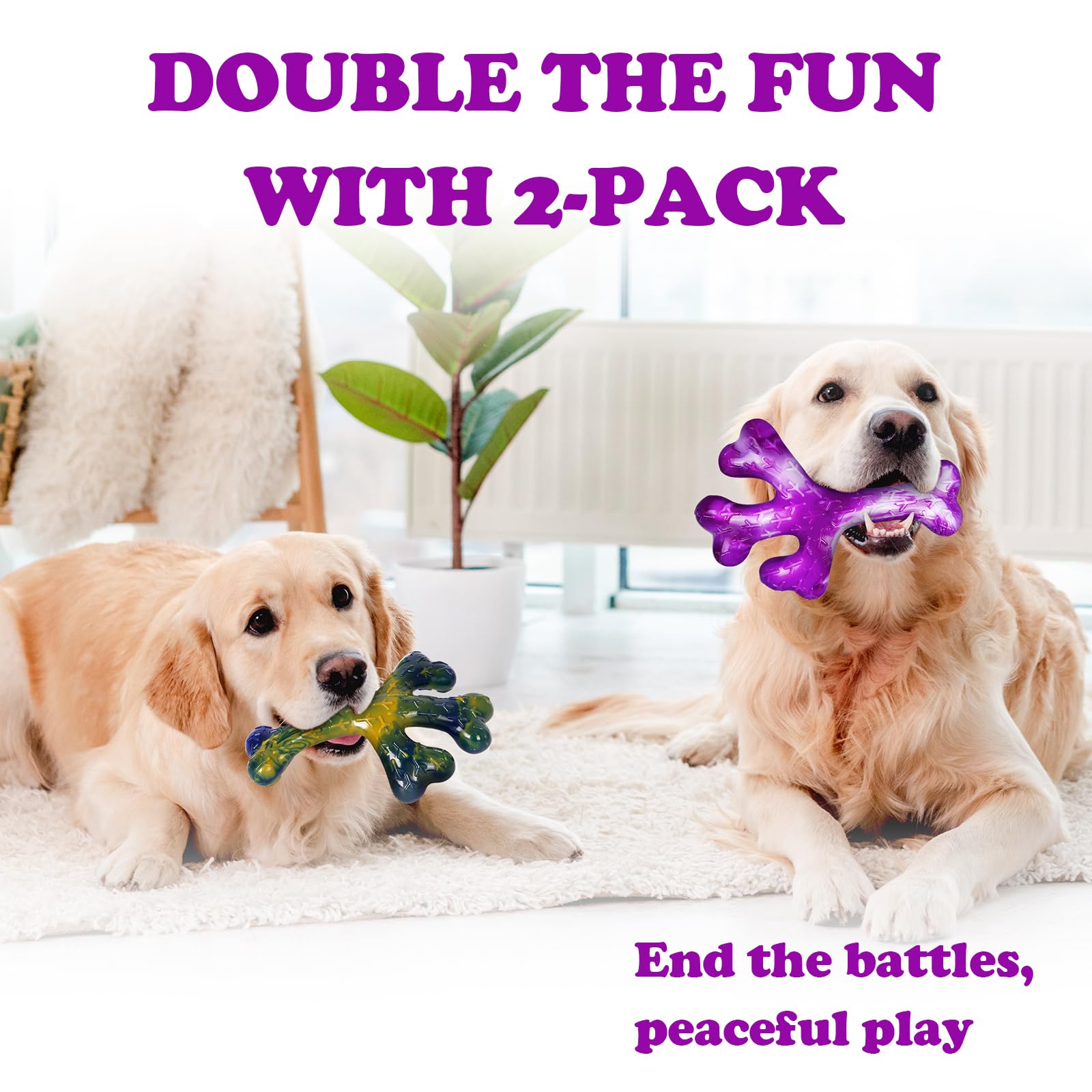 Frienhund Dog Toys For Aggressive Chewers, 2 Pack Tough Dogs Chew Toys Aggressive Chewers Beef Bacon Flavor, Indestructible Dog