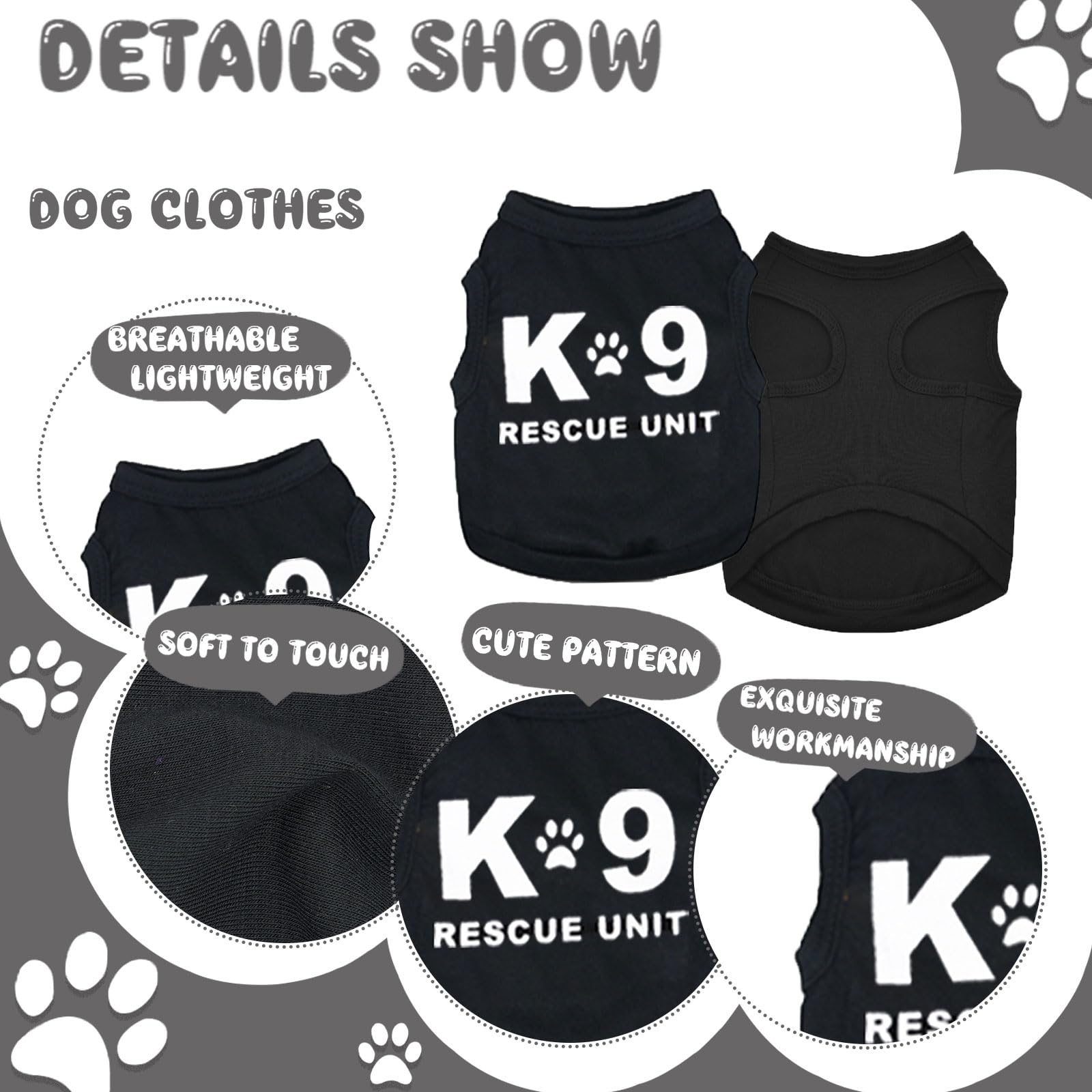 Generic 4 Pack Dog Clothes For Small Dog Black Puppy Clothes Soft Chihuahua Clothes K9 Boss Security Pattern Small Dog Shirt Sum