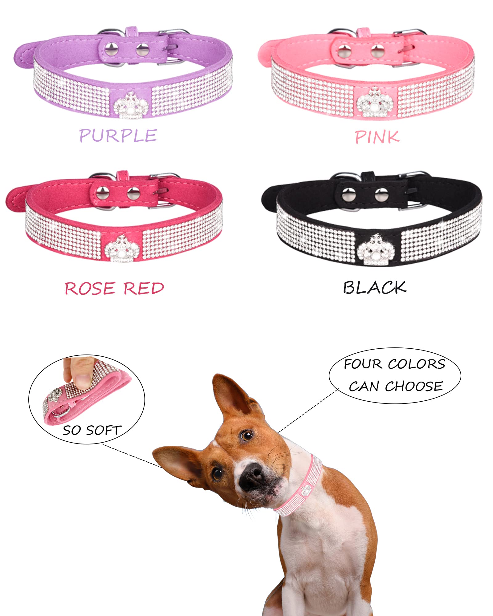 Dog Collar For Small Dogs, Adjustable Leather Suede Bling Dog Collars,Pink Dog Collar Cat Collar, Rhinestone Dog Collar (M, Blac