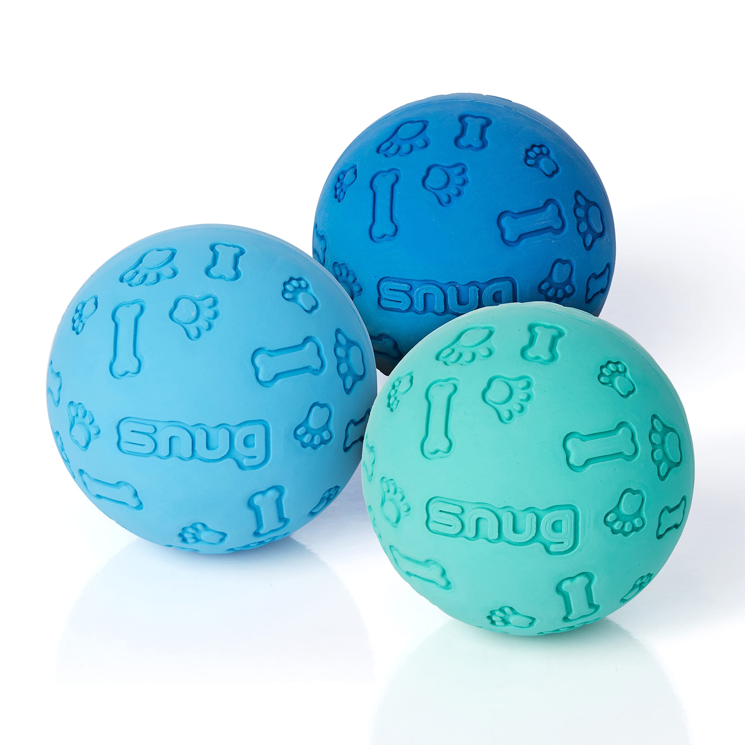 Snug Rubber Dog Balls For Small And Medium Dogs - Tennis Ball Size - Virtually Indestructible (3 Pack - Cool)