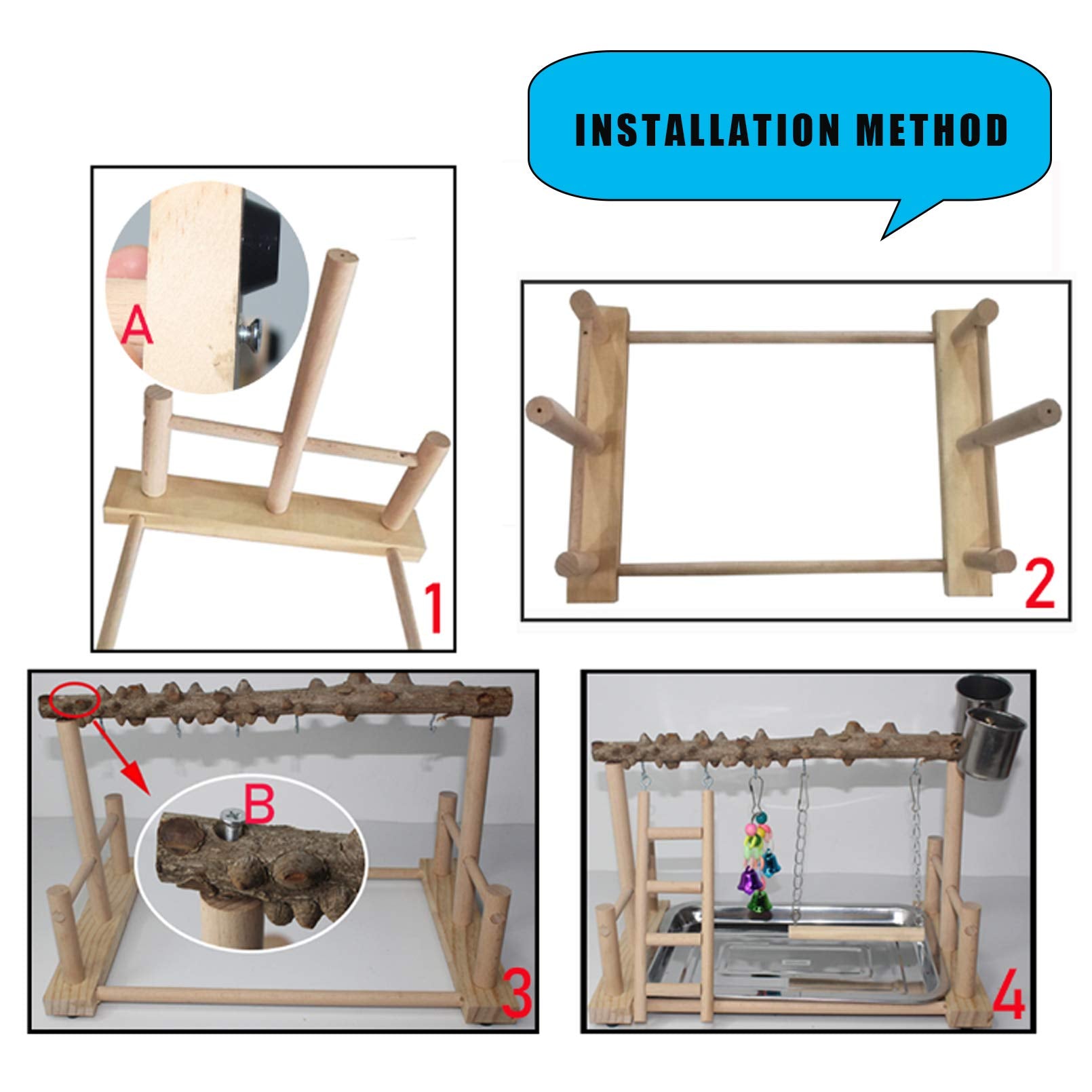 Hamiledyi Parrot Playground Bird Playstand Wood Exercise Play Perch Exercise Gym With Feeder Cups Toys Cockatiel With Ladder Hanging Swing For Pet Conure Lovebirds Life Activity Center Training Stand