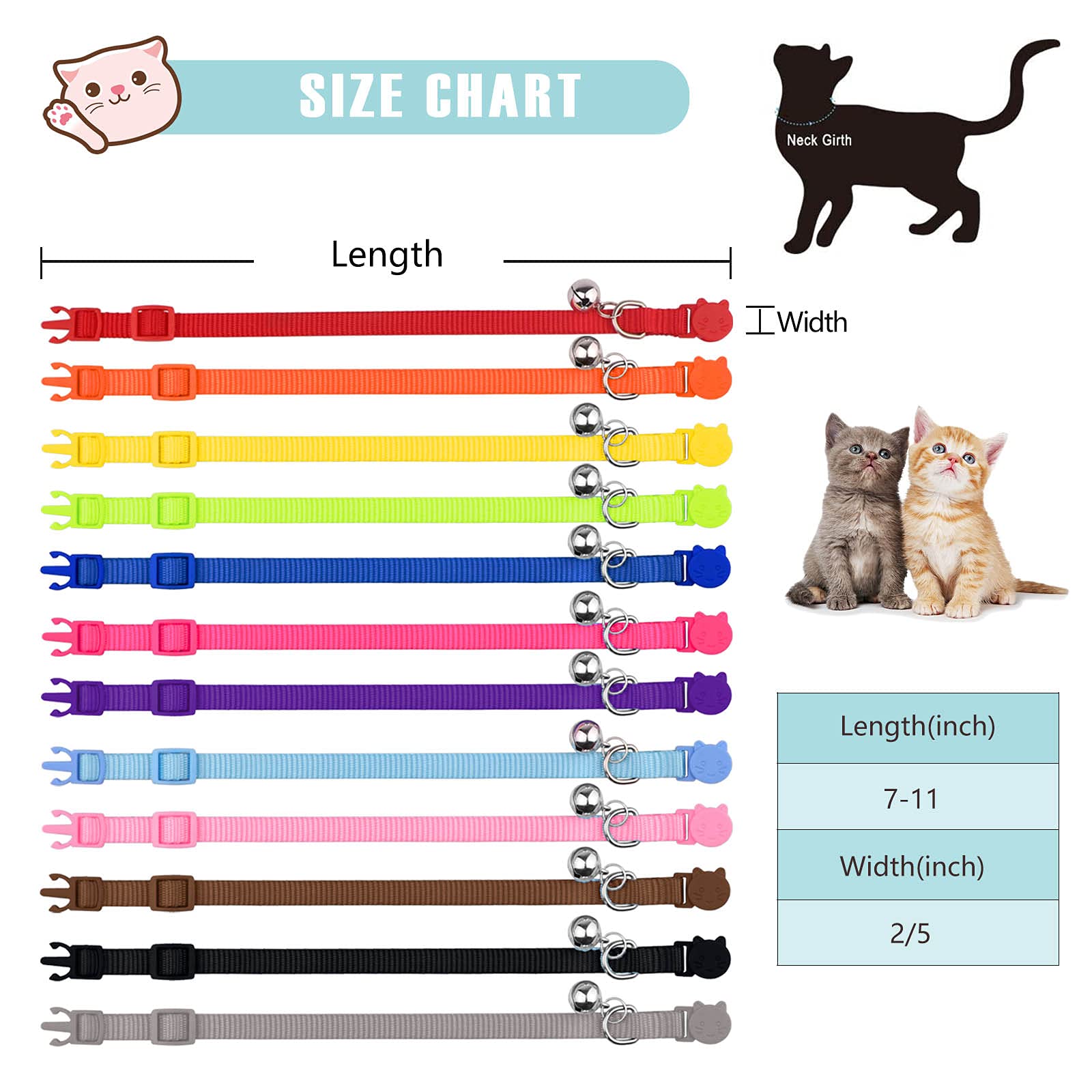 Uteuvili 12 Pcs Breakaway Cat Collars With Bell Colorful Soft Safety Buckle Cat Collars Adjustable Breakaway Kitten Collars Safe