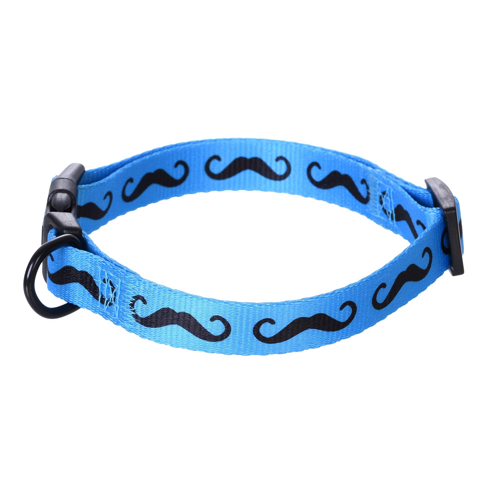 Mile High Life Dog Collar | Cute Puppy Collars | Lightweight Girl Dog Collar | Soft Boy Dog Collars | W Paws Bones Mustache Pattern (Blue, Large)