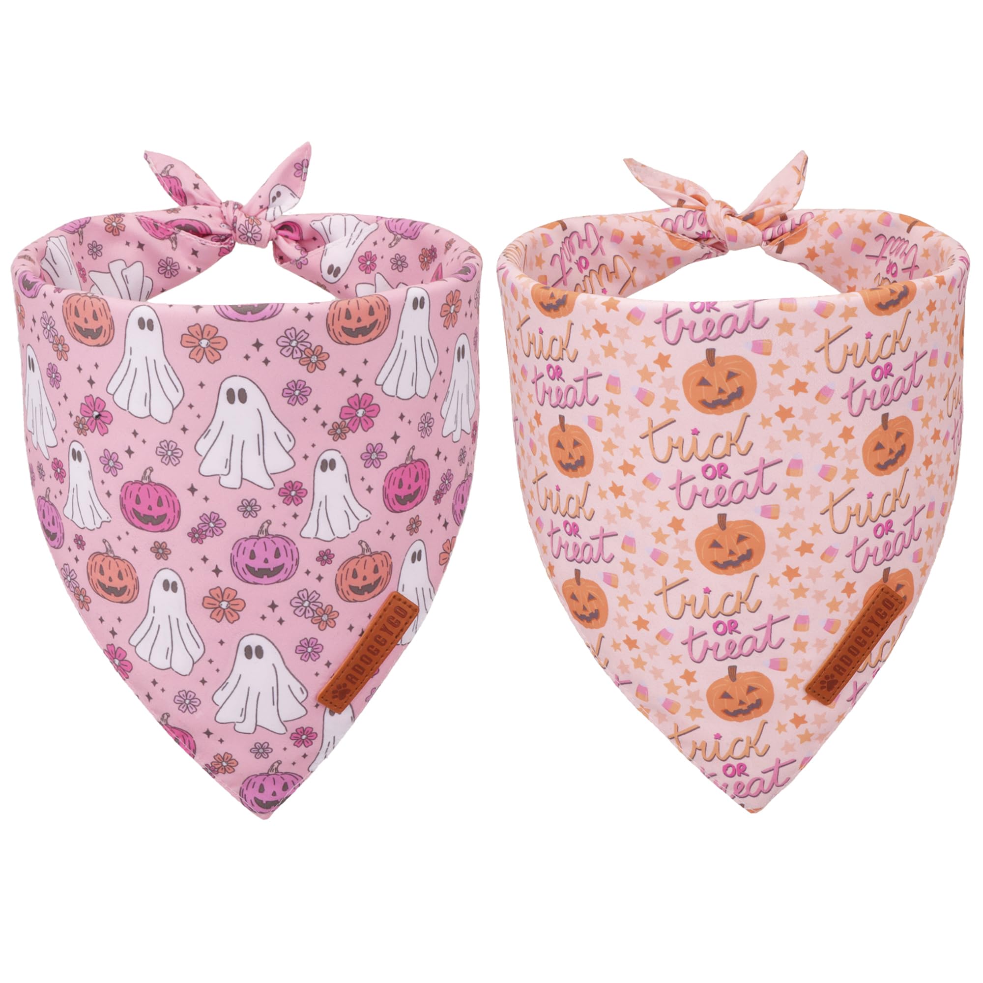ADOGGYGO Halloween Dog Bandana, Pink Pumpkin Ghost Scarf, Adjustable Fit Female Halloween Bandanas for Small Dogs Puppies (Small