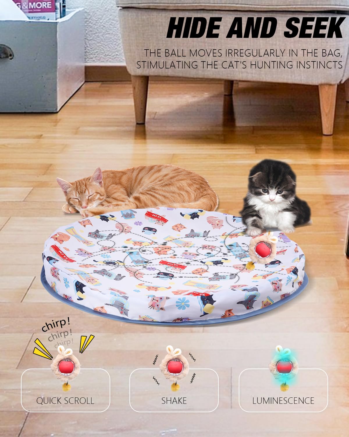 Bdor Interactive Cat Toys Ball, Automatic Hide And Seek Toy In Pouch, Motion Activated Ball For Indoor Cats, Cat Puzzle Toy, Thr