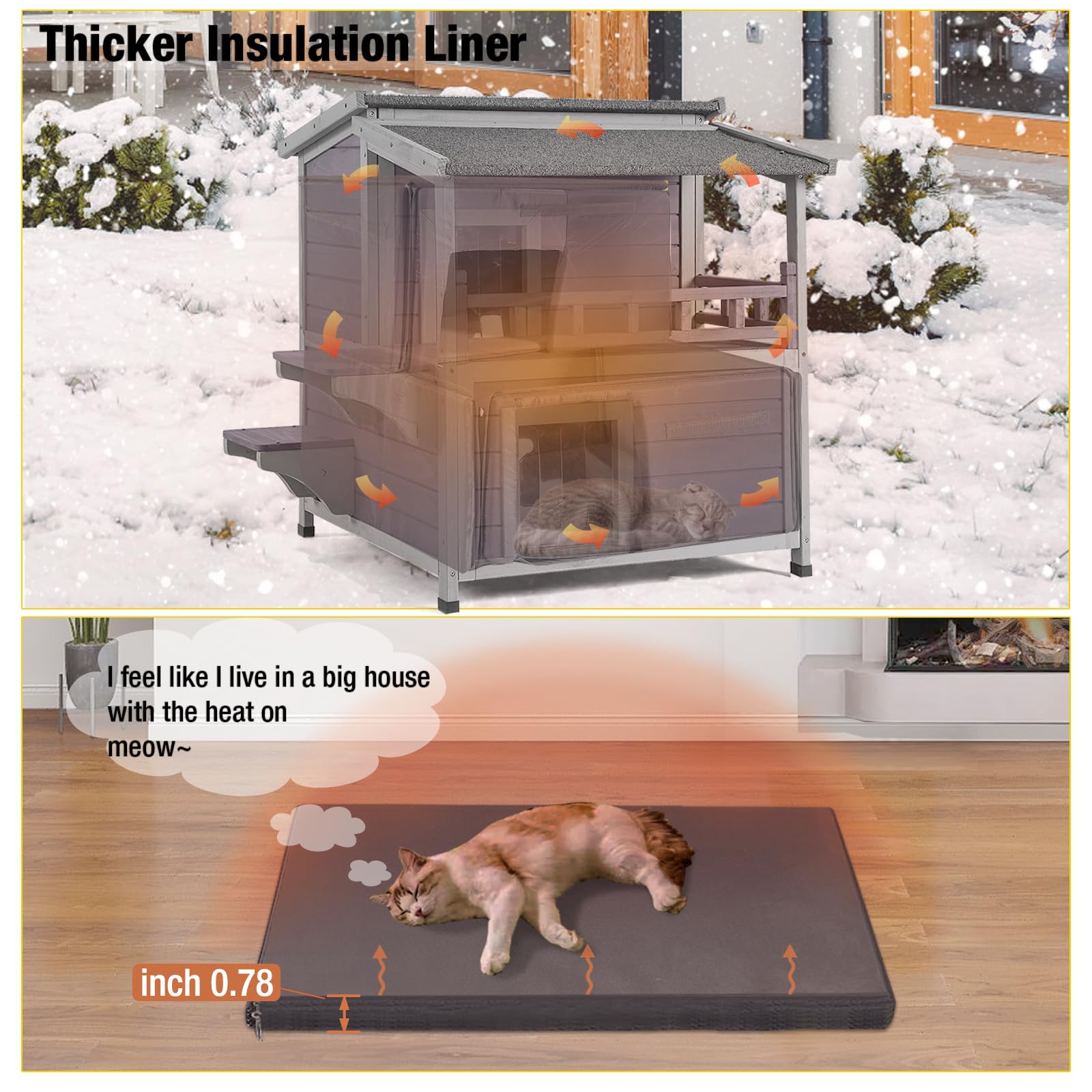 Aivituvin Insulated Outdoor Cat House For Winter Weatherproof Outside Feral Cat Shelter With Liner