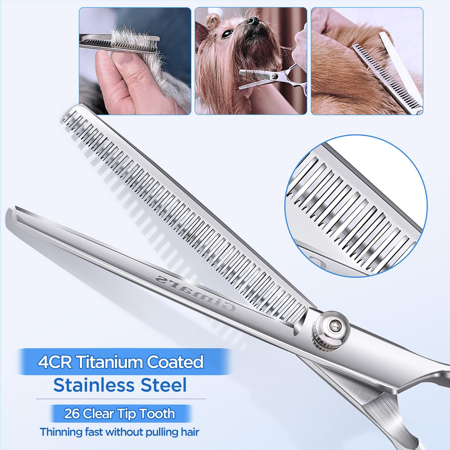 Gimars Titanium Coated Professional 6 In 1 4Cr Stainless Steel Dog Grooming Scissors With Safety Round Tip, Heavy Duty Pet Grooming Scissor For Dogs, Cats And Other Animals