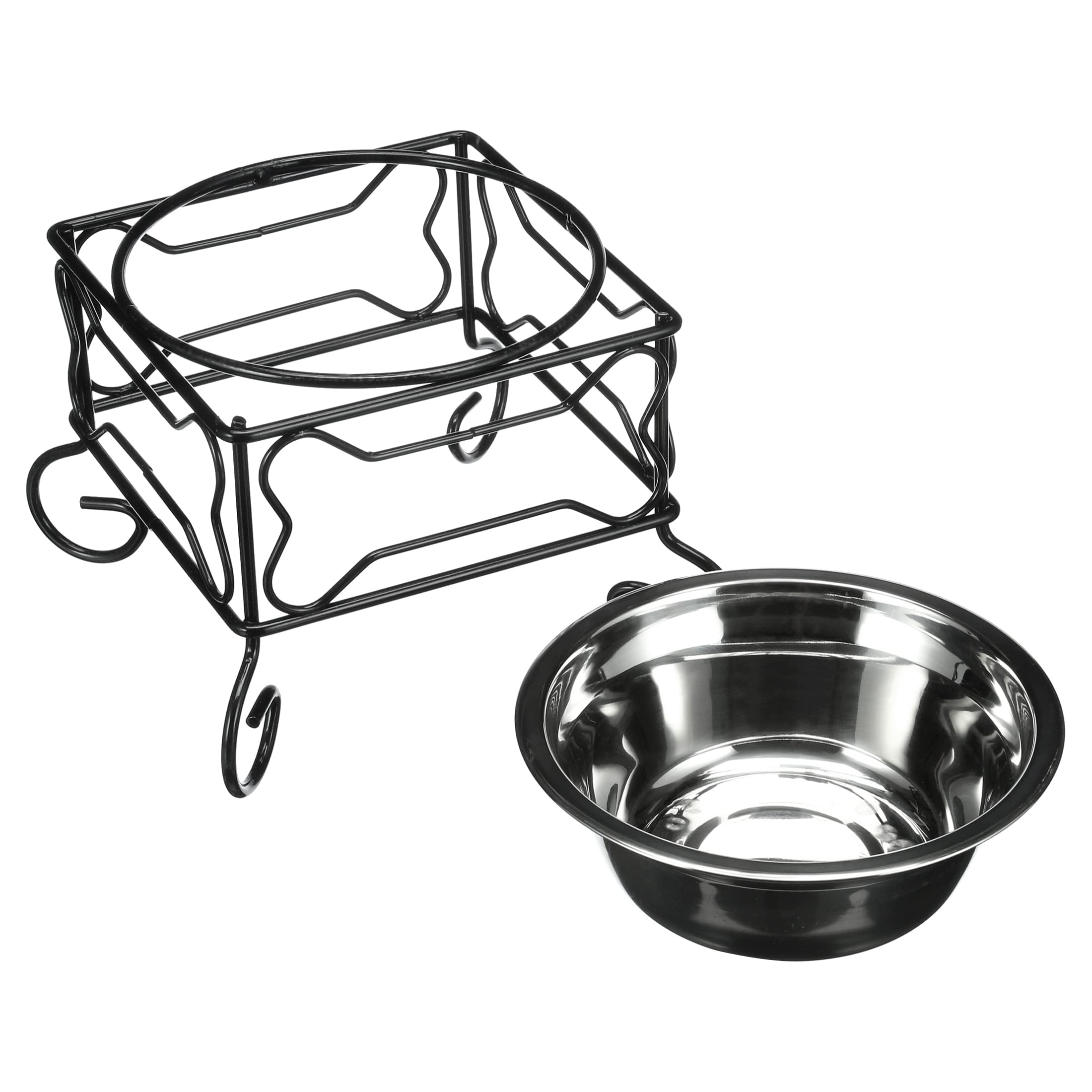 YML Elevated Stainless Steel Dog & Cat Bowl with Black Wrought Iron Stand, 5-Inch (2.5 Cups)