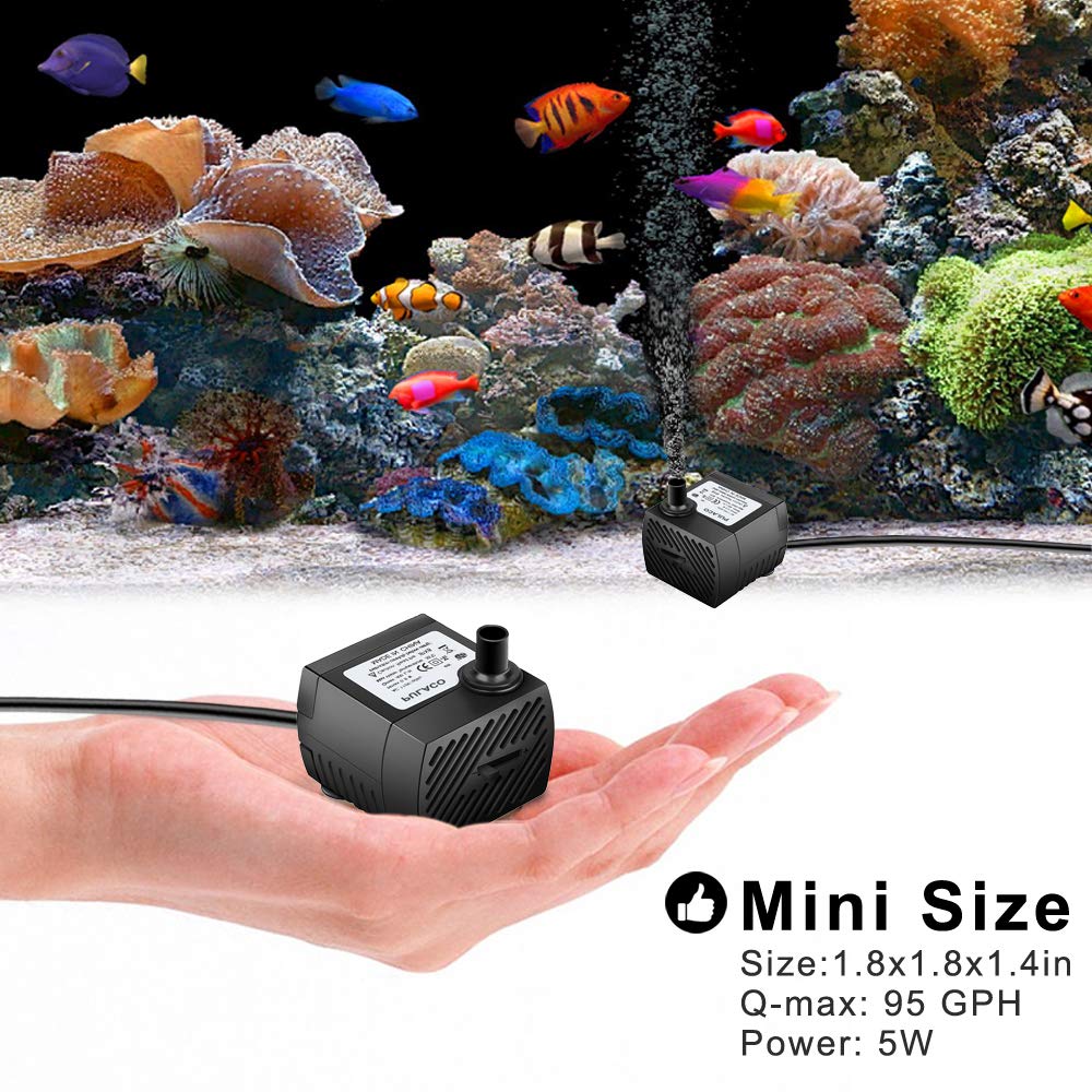 Pulaco 95Gph 5W Mini Submersible Water Pump For Aquarium Fish Tank, Pond, Fountain, Hydroponics