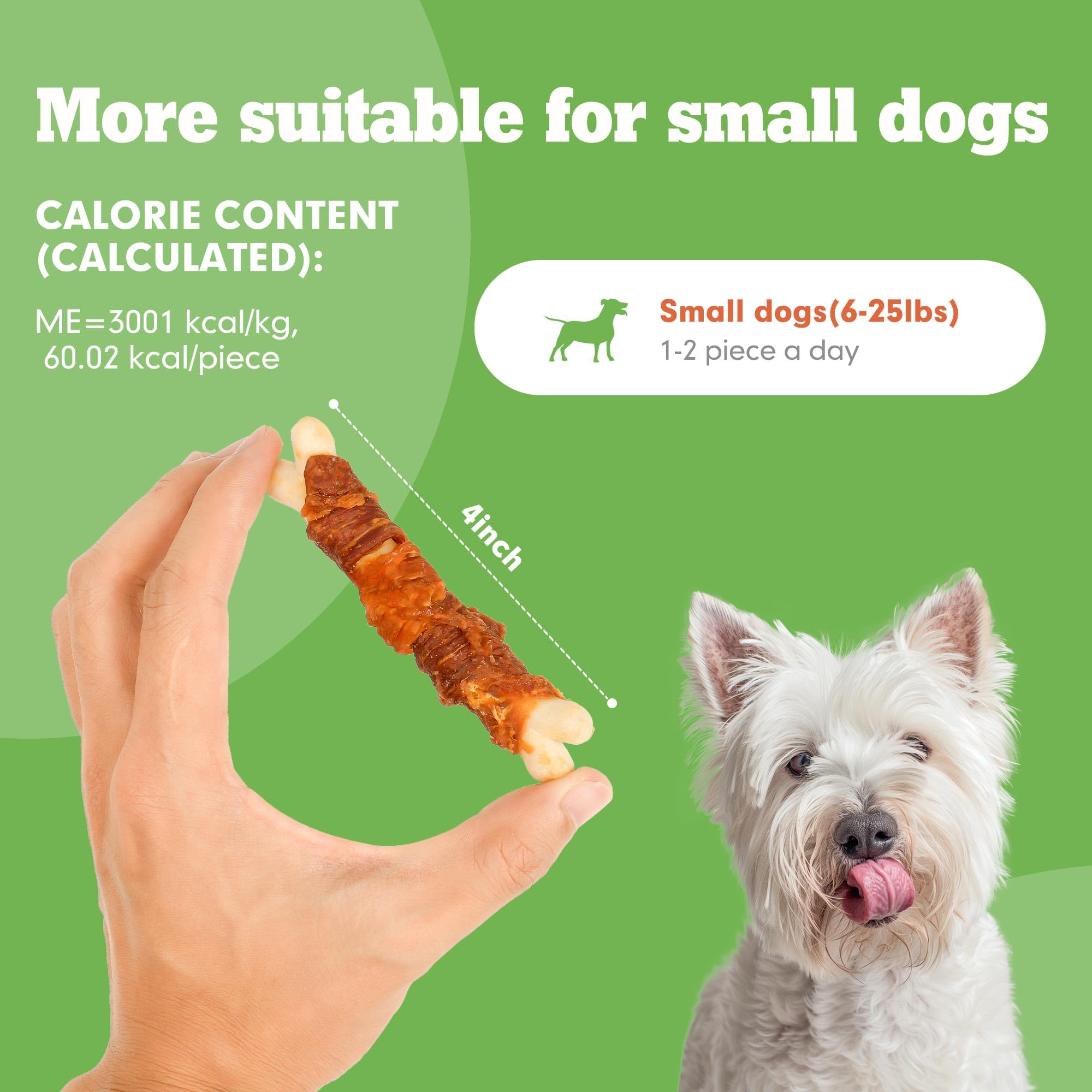 MON2SUN Double Flavor Dog Treats, 4 Inch Chicken and Duck Wrapped Calcium Bones, Rawhide Free Chews for Small Dogs, Teeth Cleani