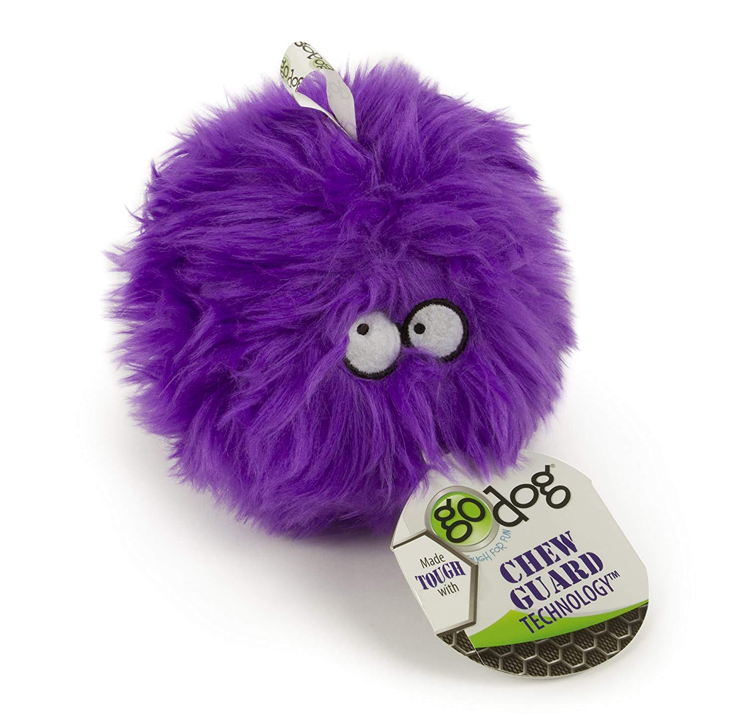 Godog Furballz Squeaky Plush Ball Dog Toy, Chew Guard Technology - Purple, Small