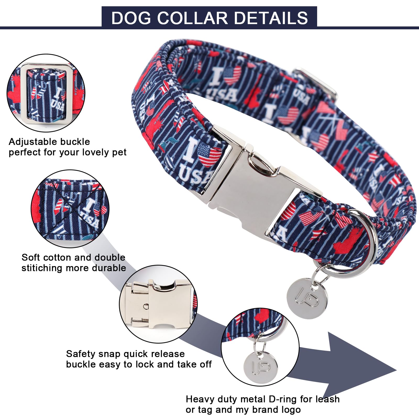 Patriotic Dog Collar, 4Th Of July Dog Collar, American Flag Collar For Puppy Boy Girl Dog Or Cat, Comfortable Summer Collar With