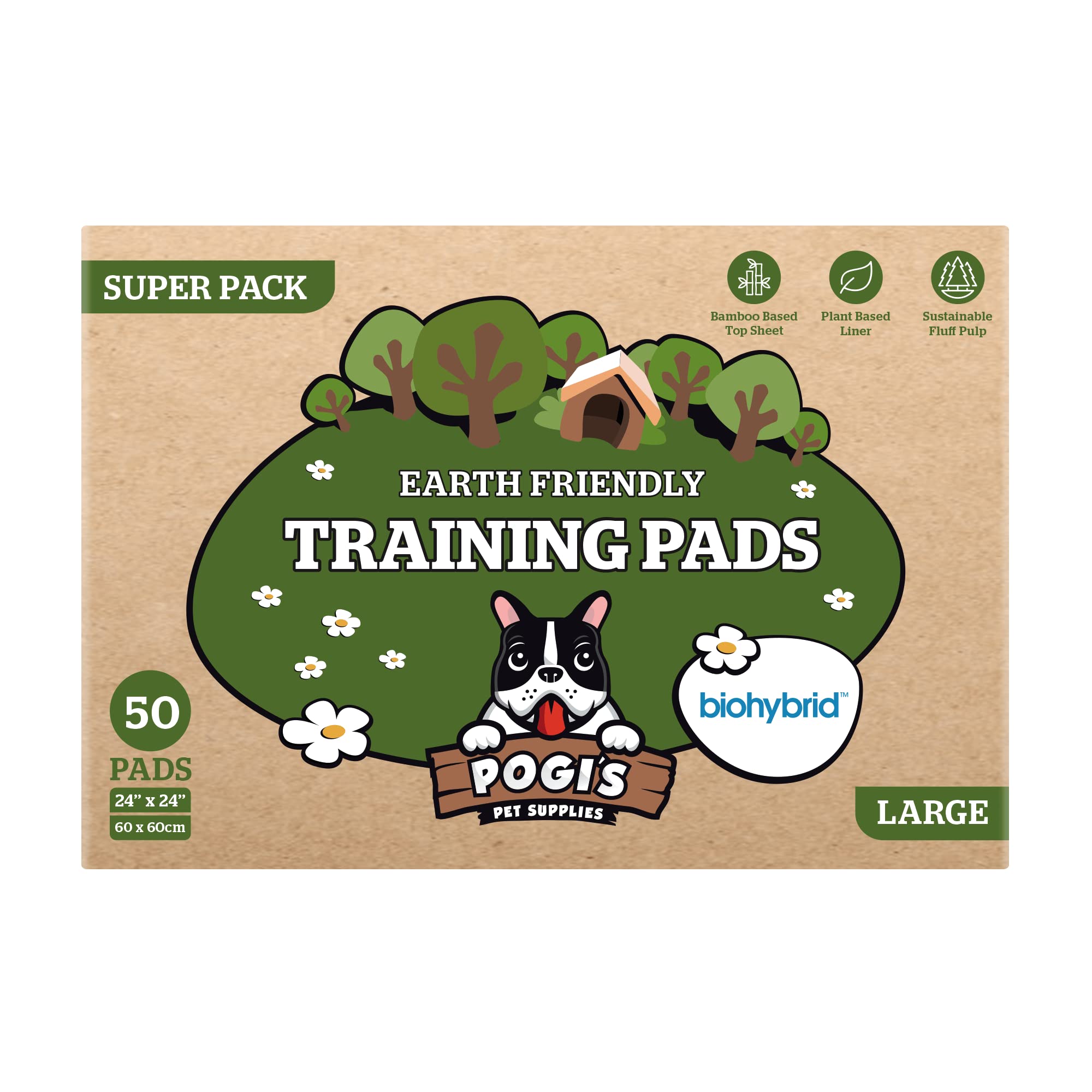 Pogi'S Dog Training Pads With Adhesive Sticky Tabs (50-Count) (24X24In) - Large Puppy Pads, Earth-Friendly Dog Pads, Plant-Based Puppy Pee Pads For Dogs - Puppy Supplies For Small To Large Sized Dogs