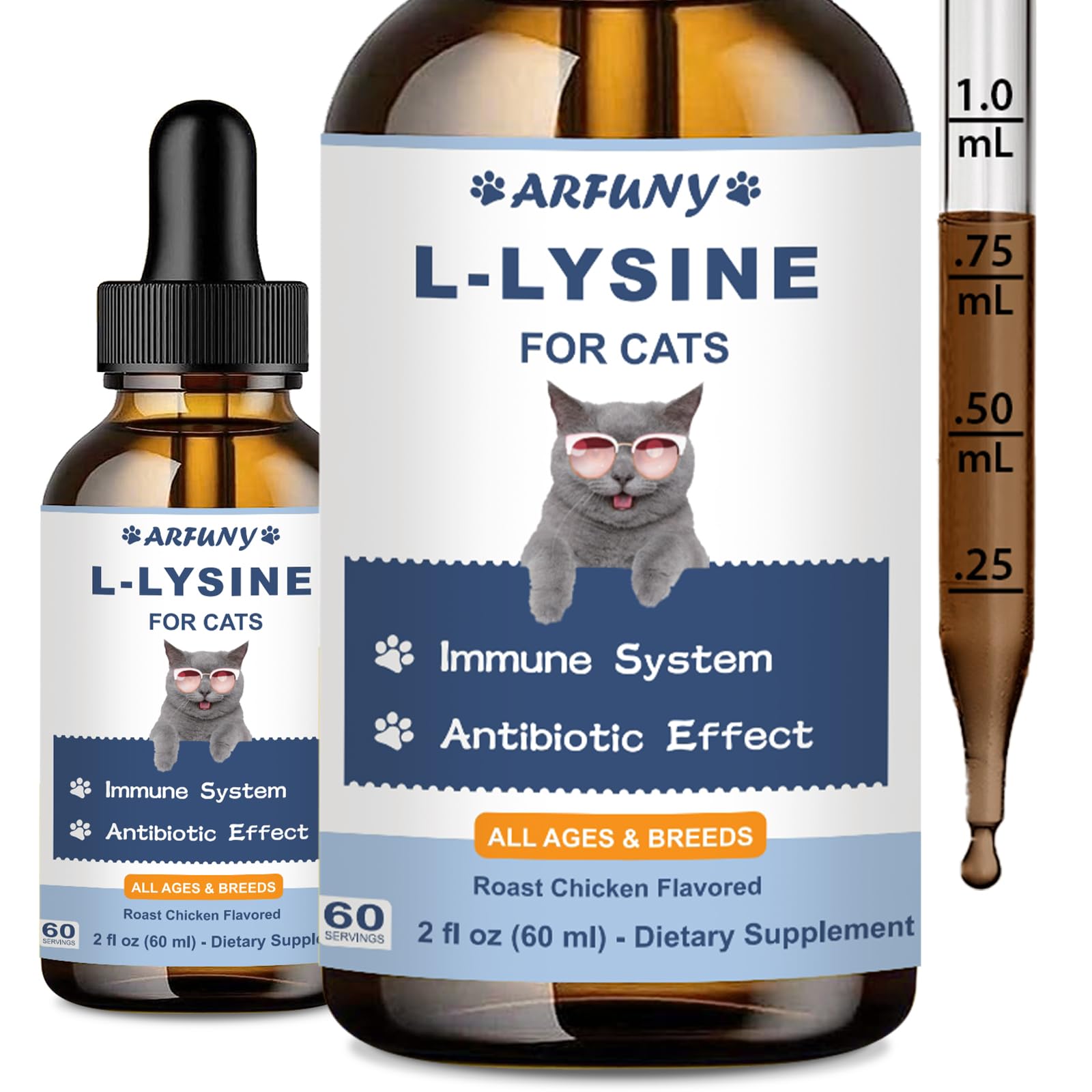 SANTKOL L-Lysine Supplement for Cats - Immune Support - 60ML Lysine for Feline Respiratory, Sneezing, Runny Nose, Eye Function -