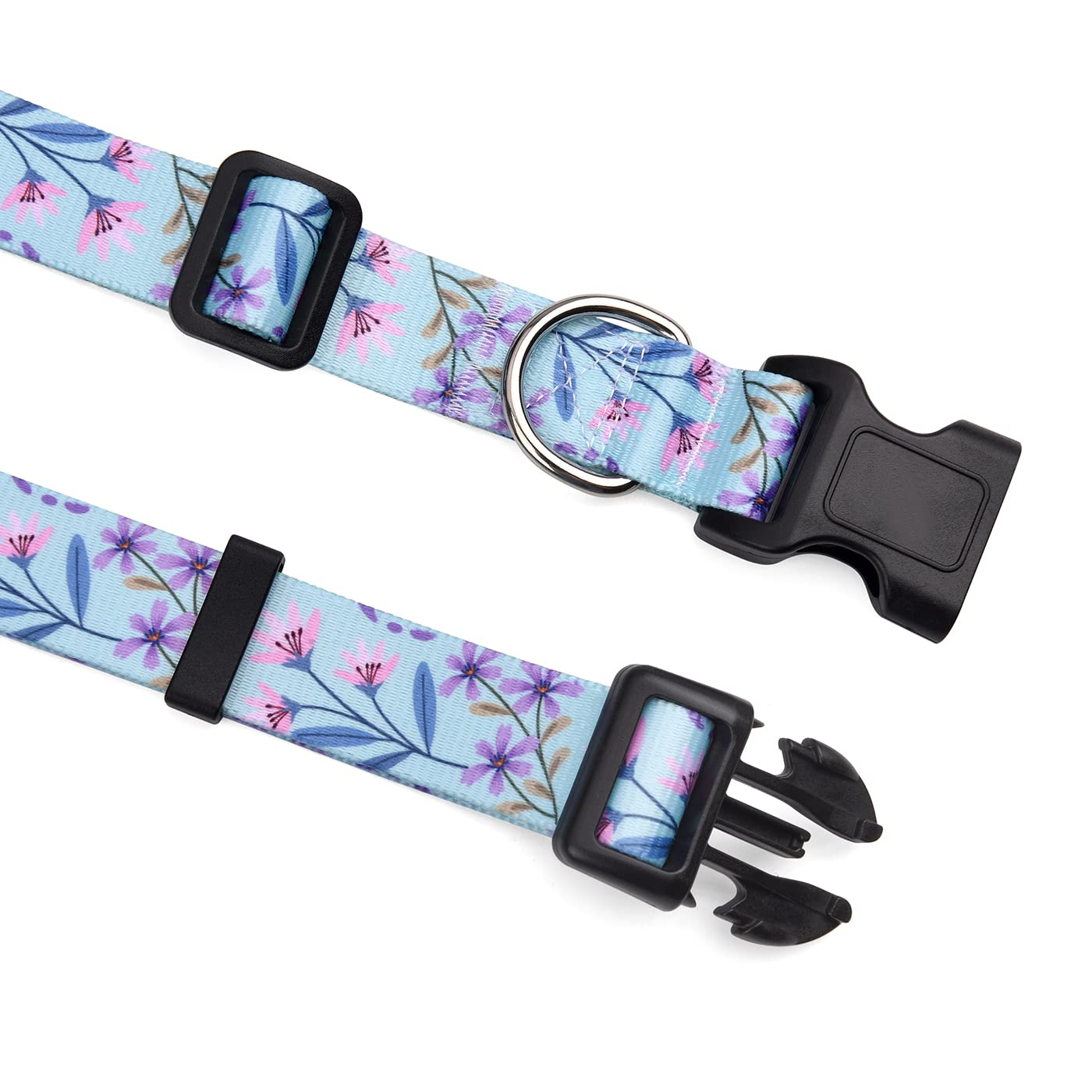 Mihqy Dog Collar And Leash Set With Bohemia Floral Tribal Geometric Patterns - Soft Ethnic Style Collar Adjustable For Small Medium Large Dogs(Pink + Purple Floral Set,S)