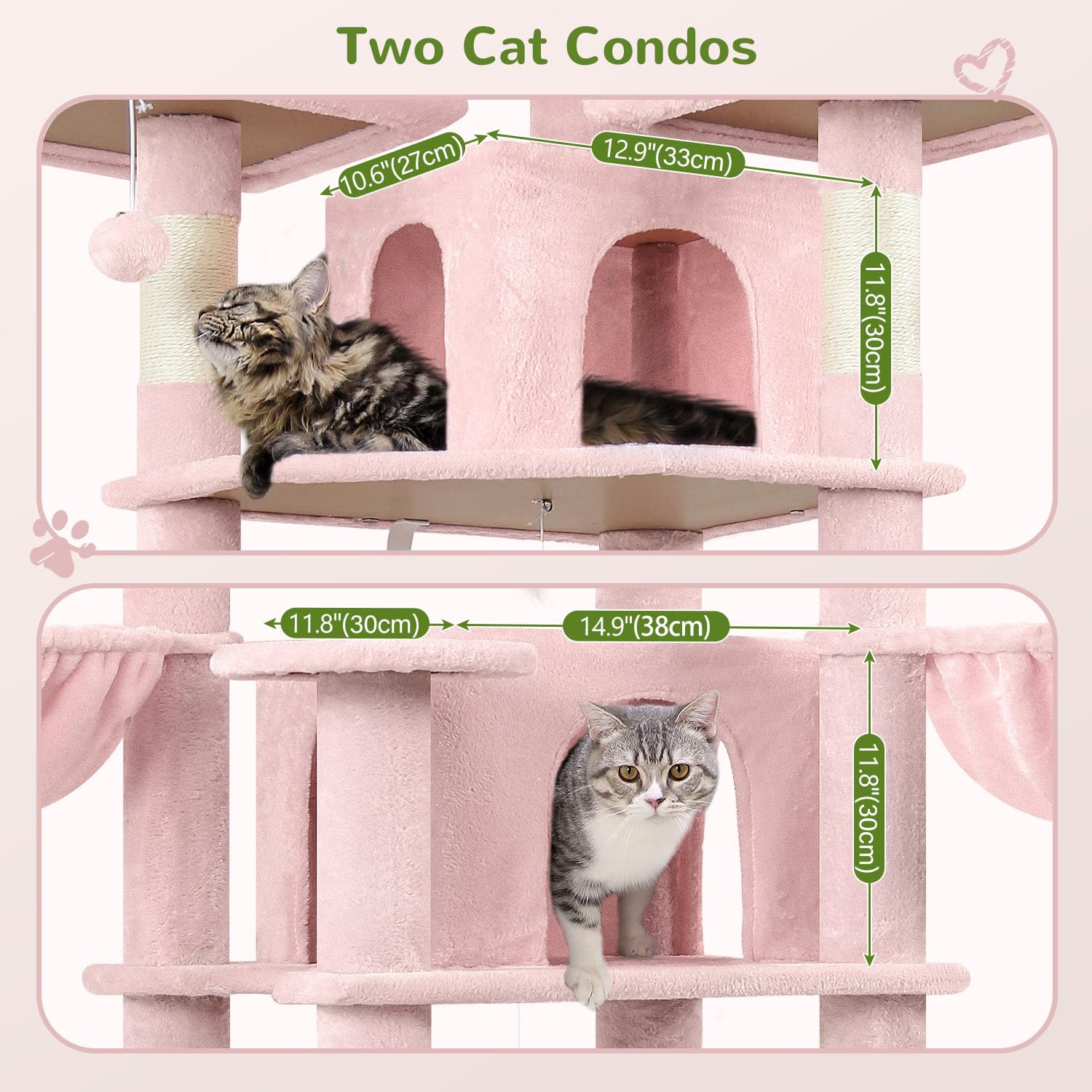 Globlazer F80 Big Pink Cat Tower For Indoor Cats, 80Inch Cat Tower For Multiple Adult Cats Xxl Cat Tree With Scratching Post, Ha