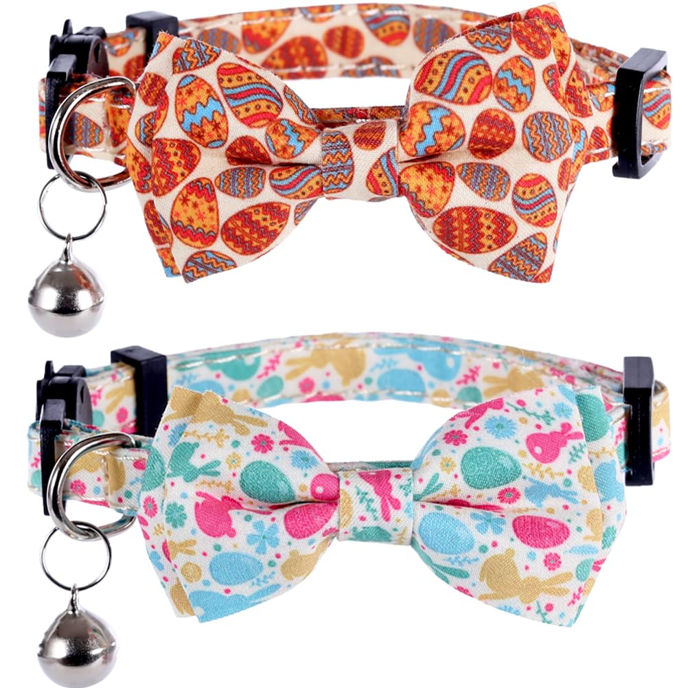 Easter Cat Collar Breakaway With Bow Tie And Bell For Kitty Adjustable Safety Easter Egg Bunny