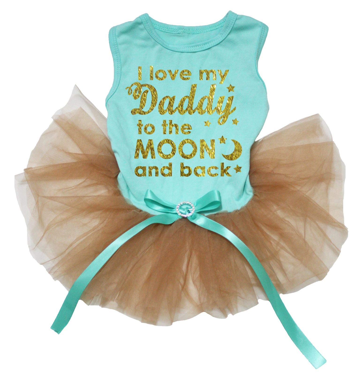 Petitebella I Love My Daddy To The Moon And Back Puppy Dog Dress (Aqua Blue/Gold, X-Small)