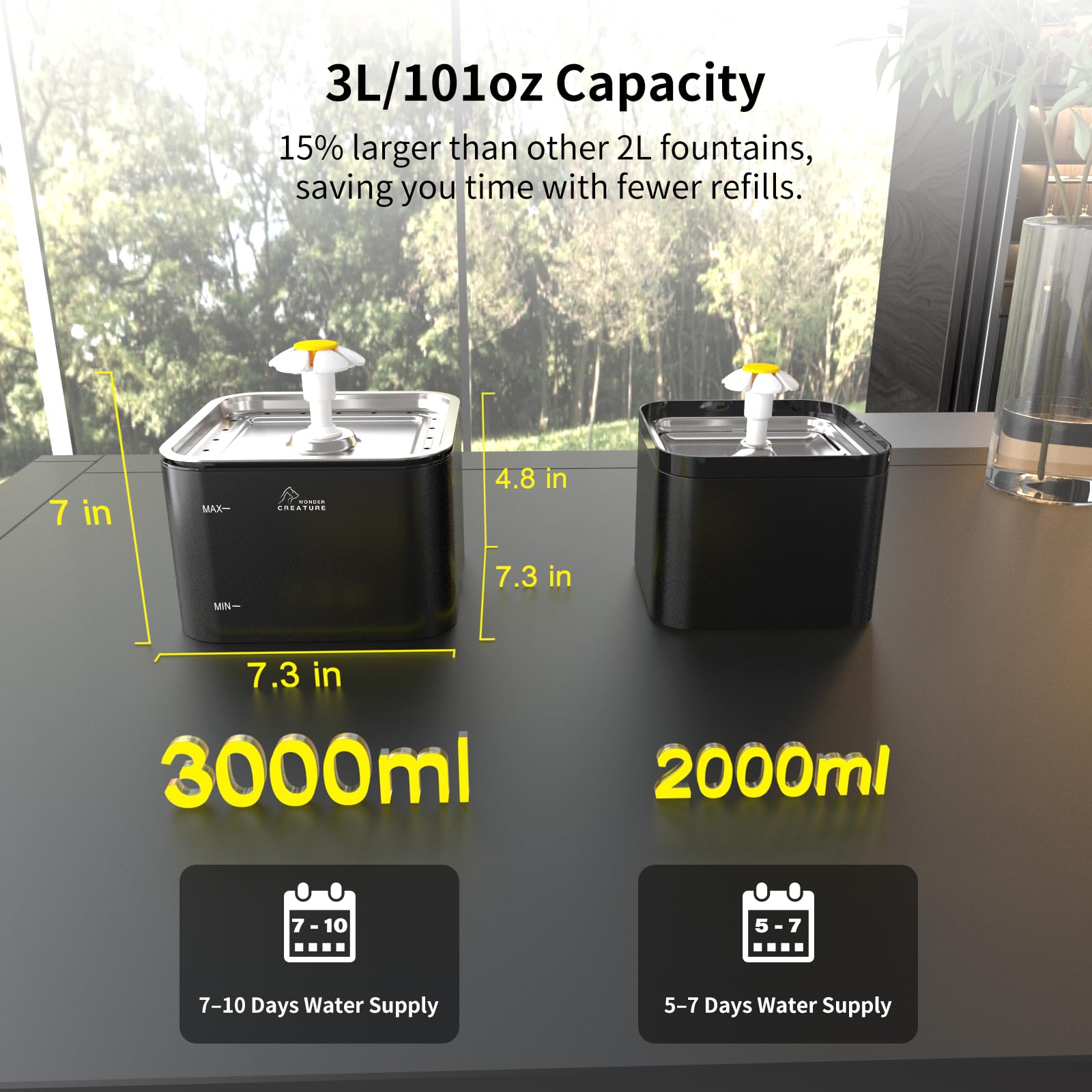 Crystal Cat Water Fountain Stainless Steel With 4 Filters And 4 Sponges, 101Oz/3L Pet Fountain With Led Light For Cats And Dogs