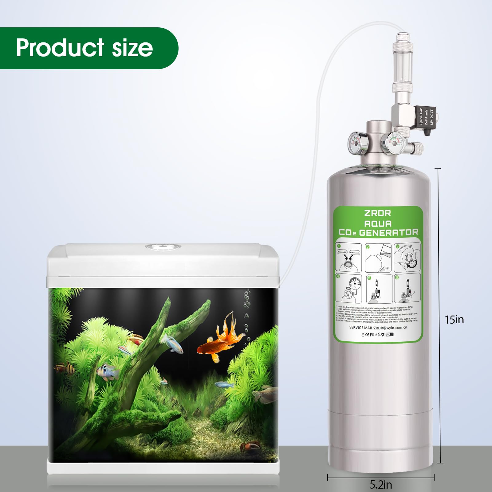 ZRDR 4L CO2 Generator System - Dual Gauge Pressure Display, Stainless Steel, Automatic Pressure Relief Valve for Aquariums