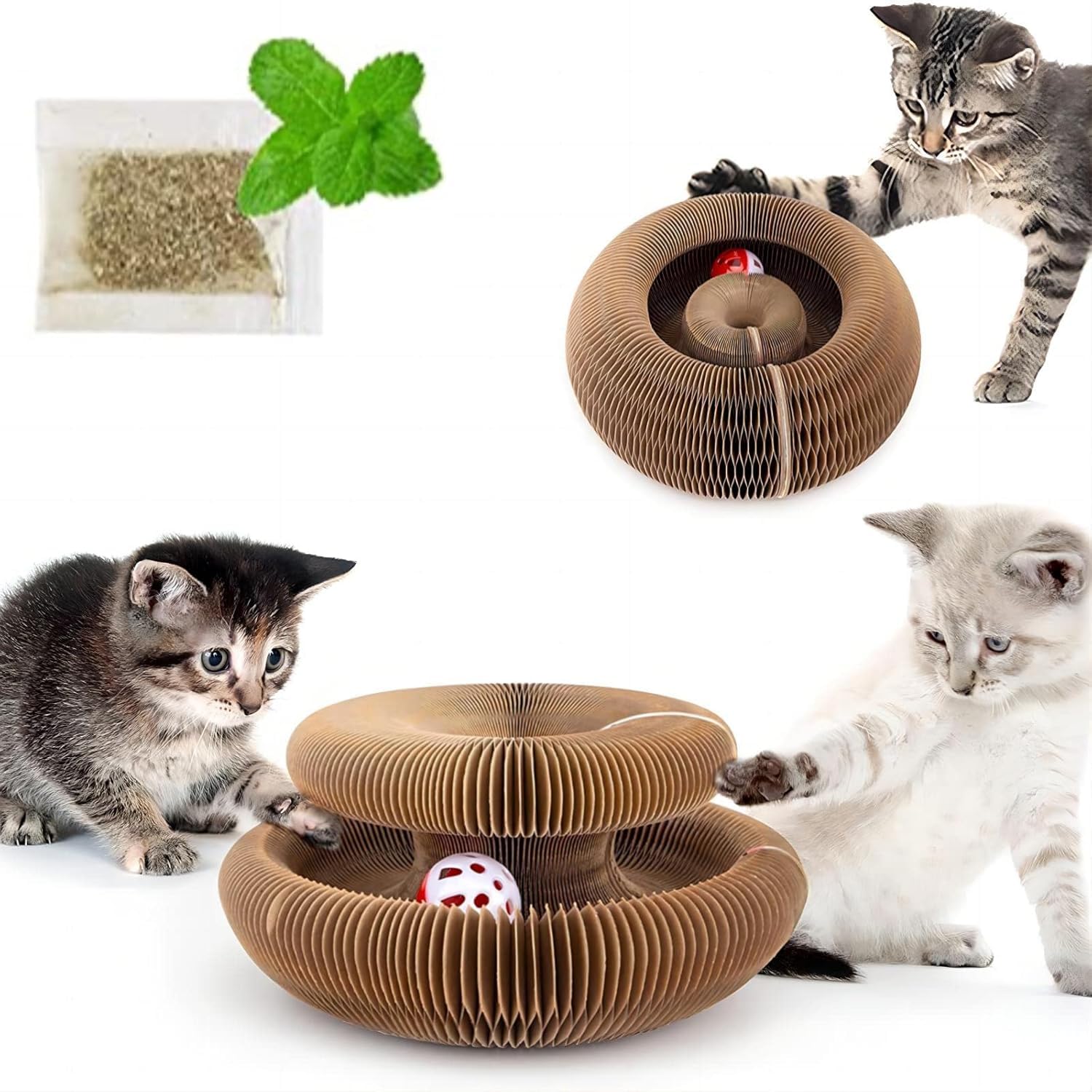 Edtepy Magic Organ Cat Scratching Board  Interactive Cat Toy With Ball, Bell & Catnip, Durable & Recyclable, Protects Furniture