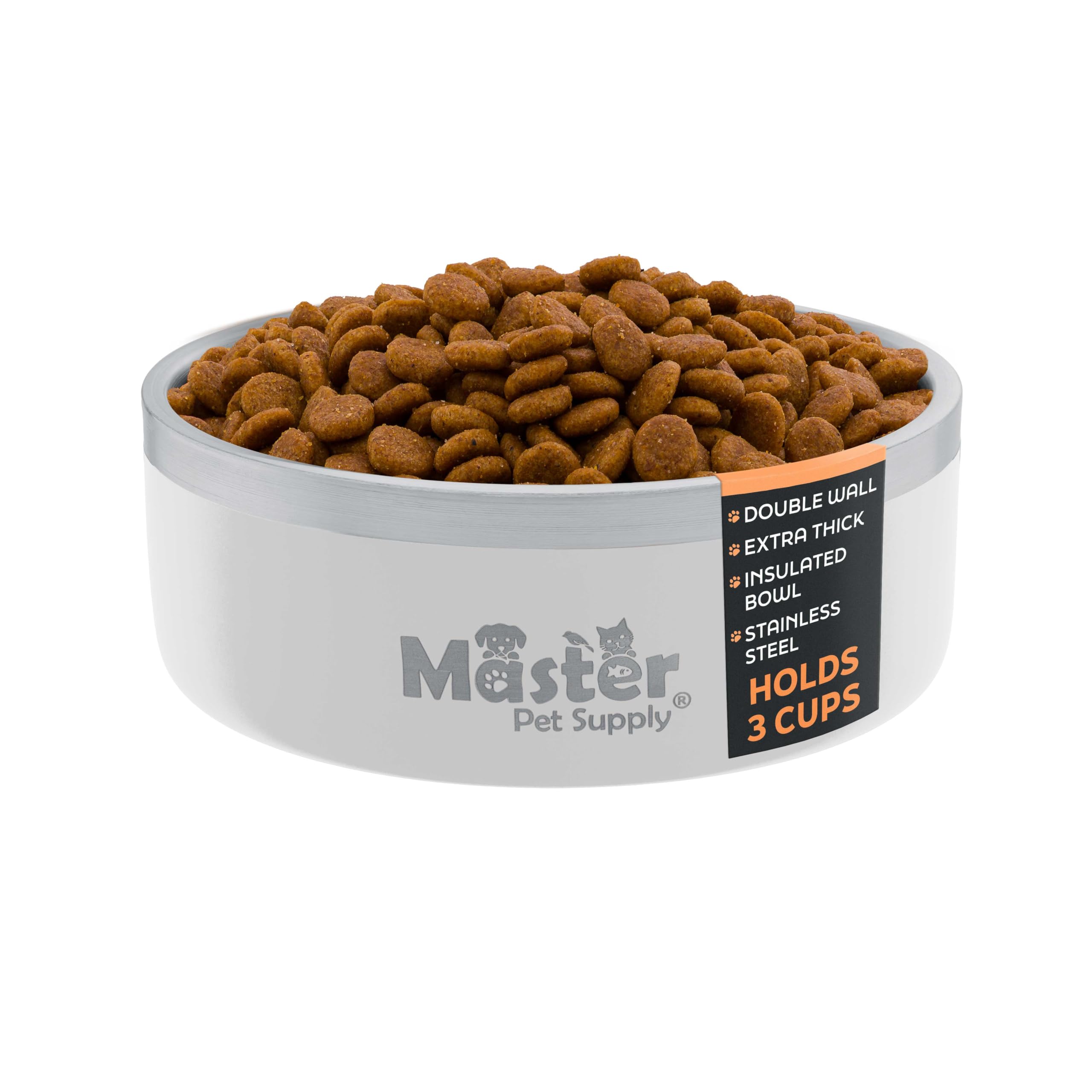 Master Pet Supply Stainless Steel Dog Bowls - 25 oz, Heavy Duty - Bone White, Double Wall Extra-Thick Insulated, Non-Slip Pet Wa