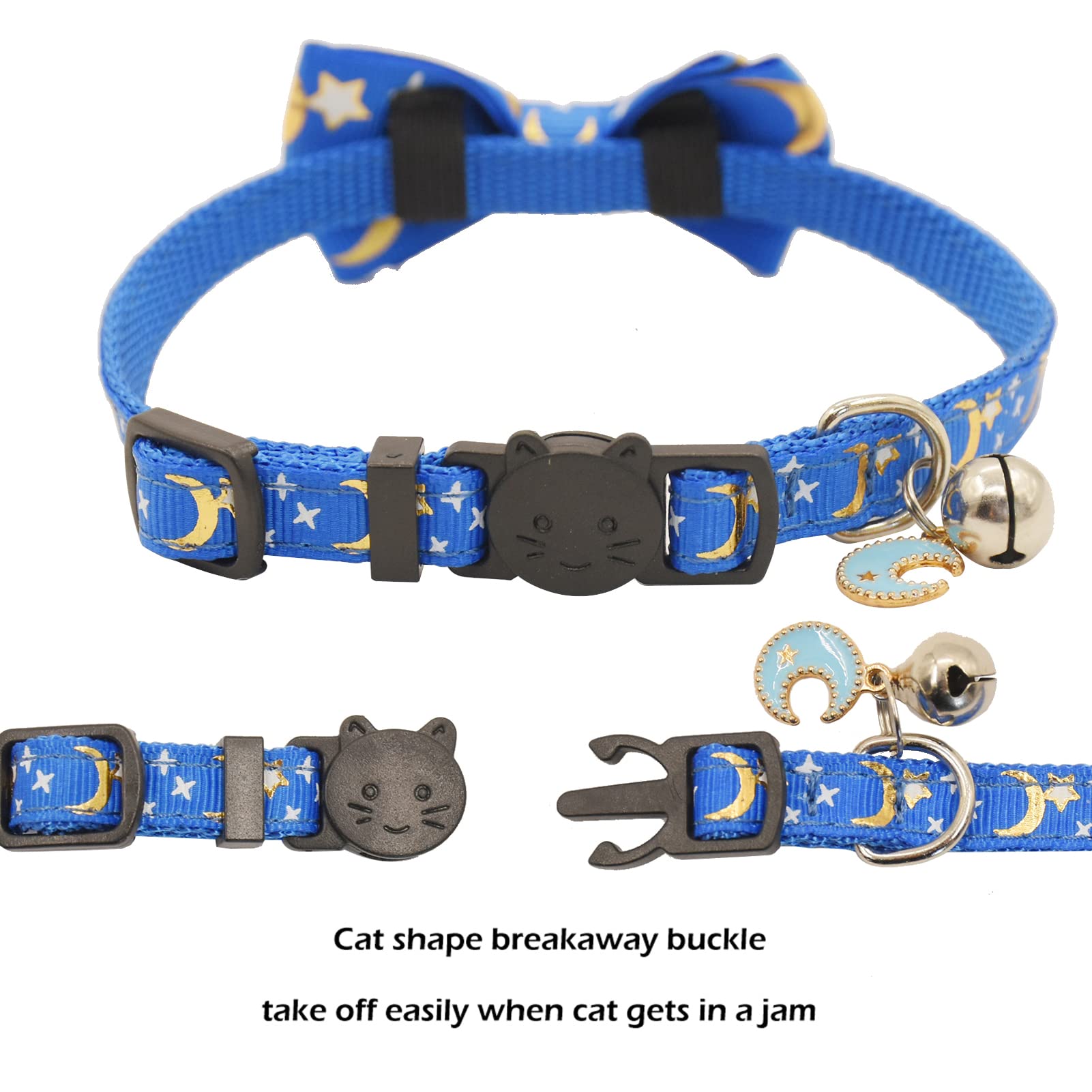 Bowtie Cat Collars Breakaway With Bell, Adjustable Cute Kitty Collars Safety Buckle Kitten Collar For Cat Puppy 7.5-11In (Blue M