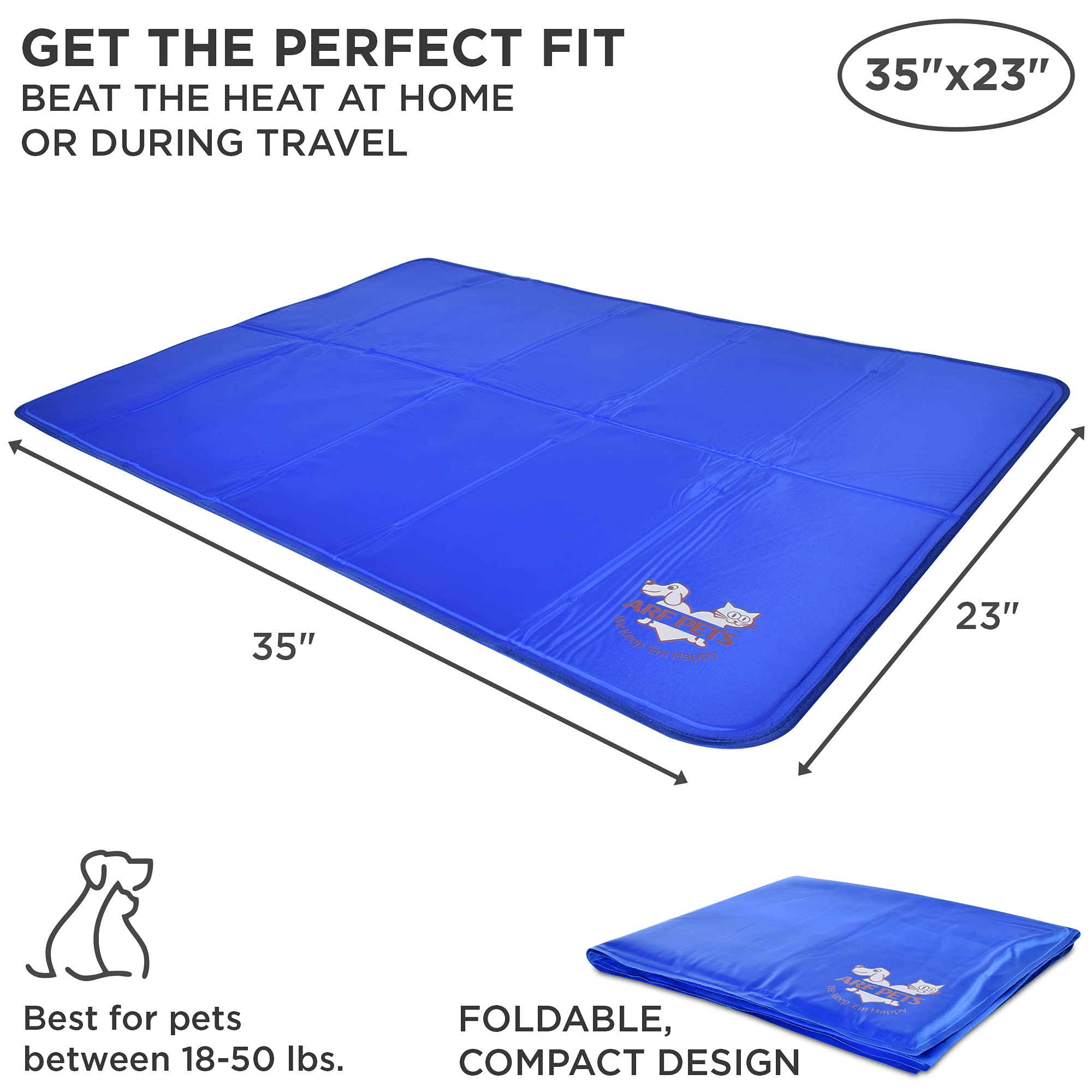 Arf Pets Dog Cooling Mat 23” X 35” Pad For Kennels, Crates, Beds, Non-Toxic, Durable Solid Self Cooling Gel No Refrigeration Or Electricity Needed