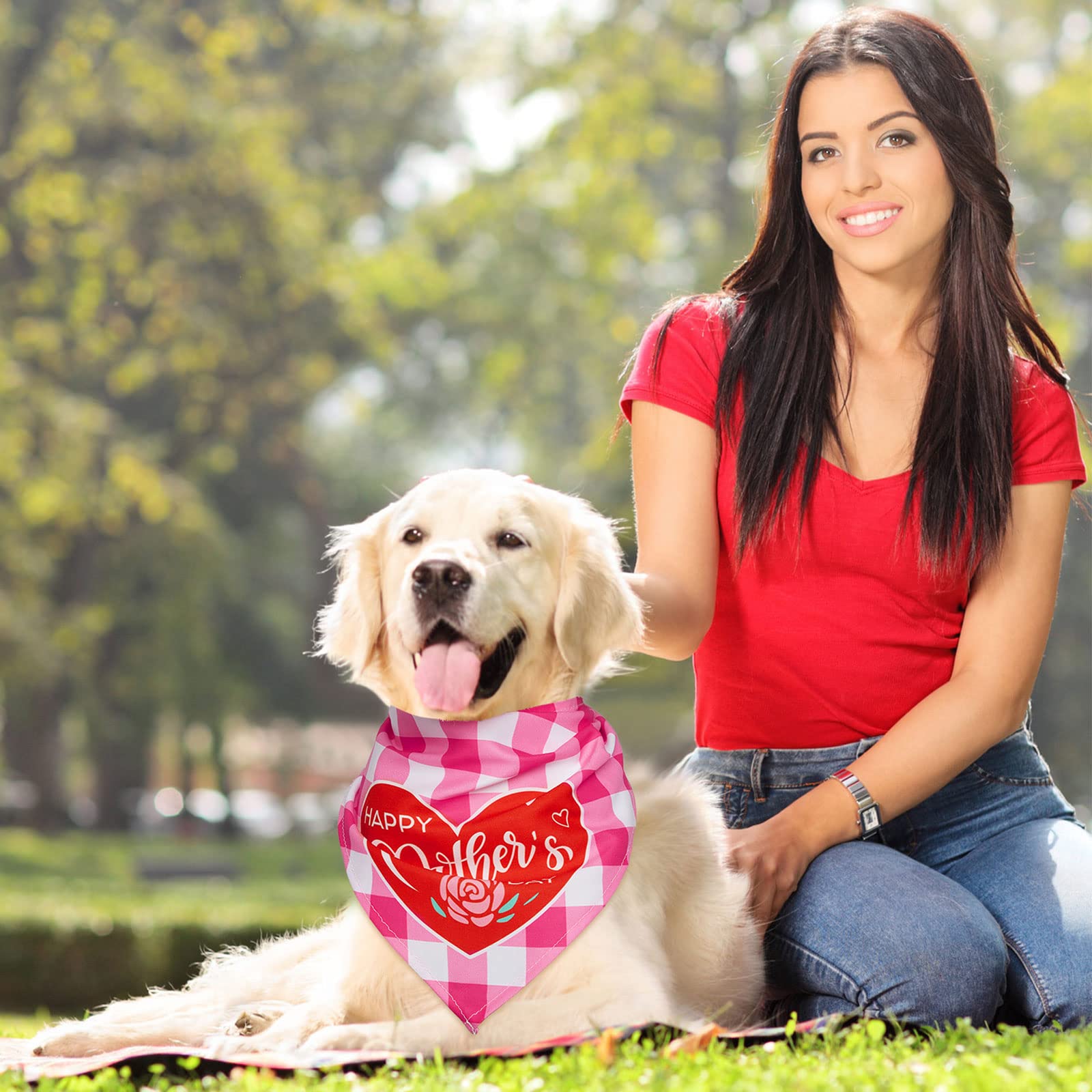 6 Pcs Mother'S Day Dog Bandana Triangle Plaid Heart Bandanas I Love Mom Bib Flower Print Pet Scarf Accessories For Dogs Cats Pet