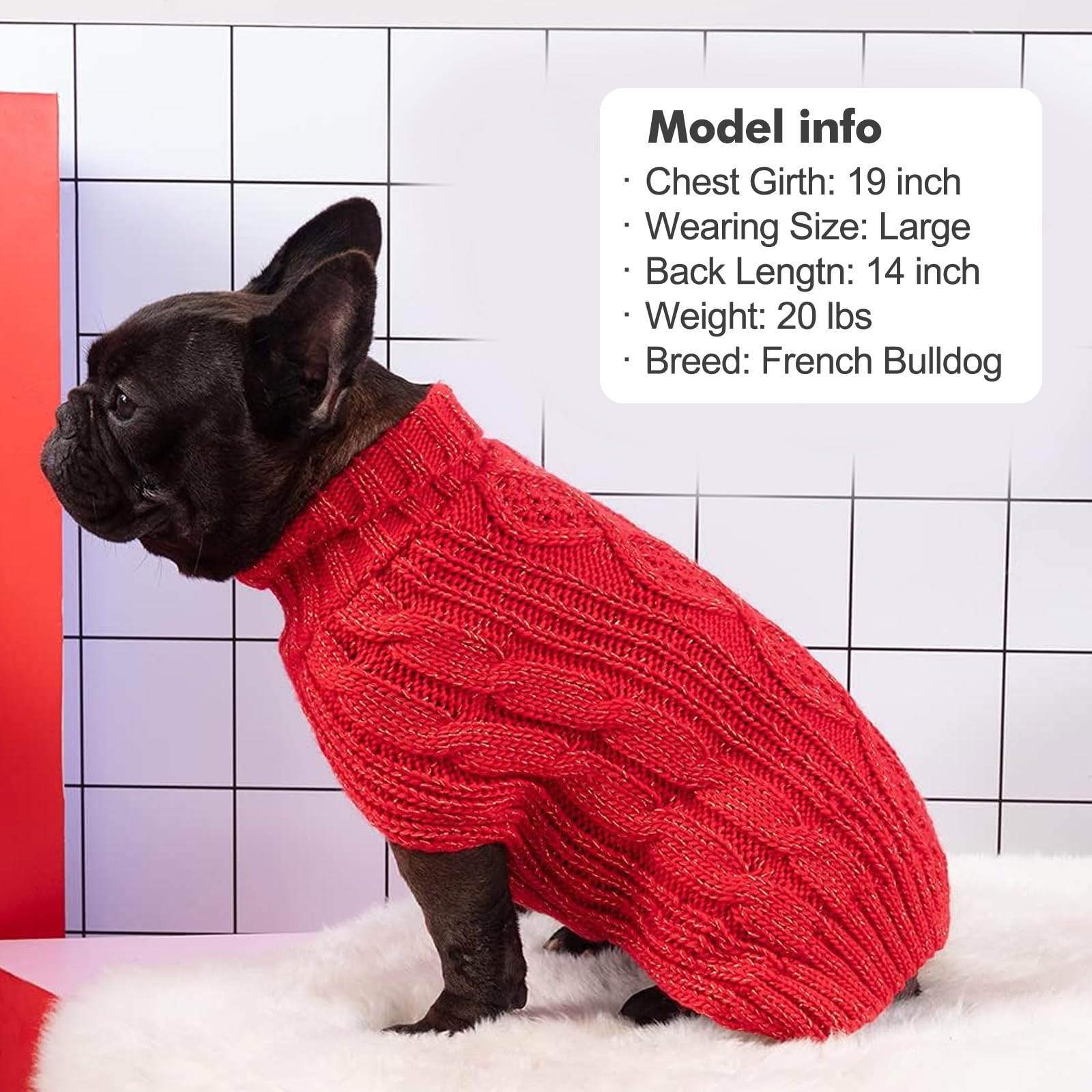 Kyeese Christmas Dog Sweaters For Medium Dogs With Golden Thread Turtleneck Dog Cable Knit Pullover Sweaters For Cold Weather, R