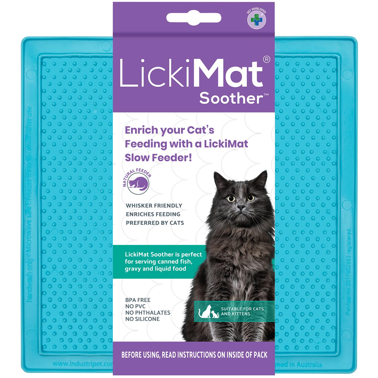 LickiMat Classic Soother, Cat Slow Feeder Lick Mat, Boredom Anxiety Reducer; Perfect for Food, Treats, Yogurt, or Peanut Butter.