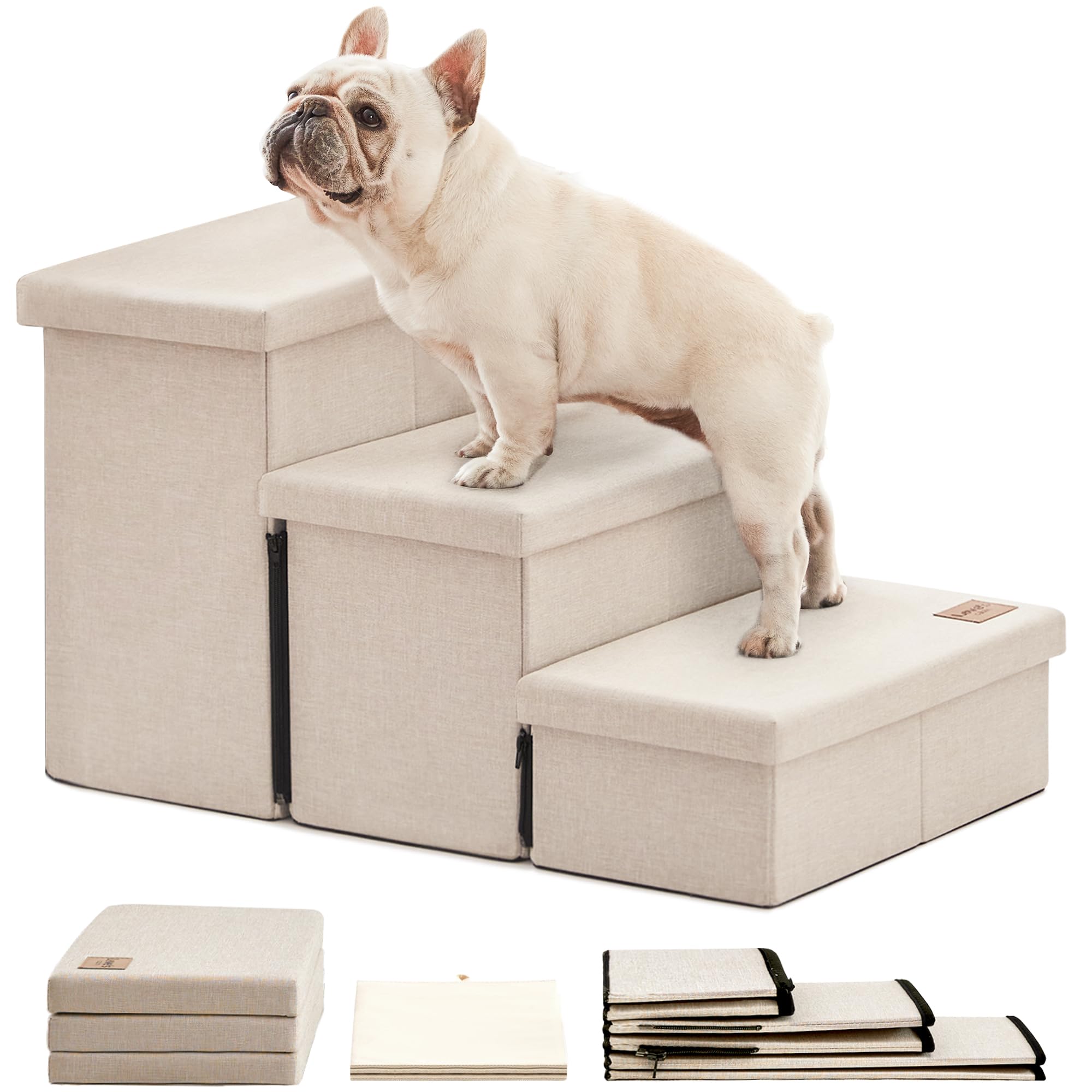 Love s cabin Dog Stairs for High Bed 18  H,Foldable Pet Stairs for Small Medium or Large Dogs Puppy with Storage for Bed or Cou