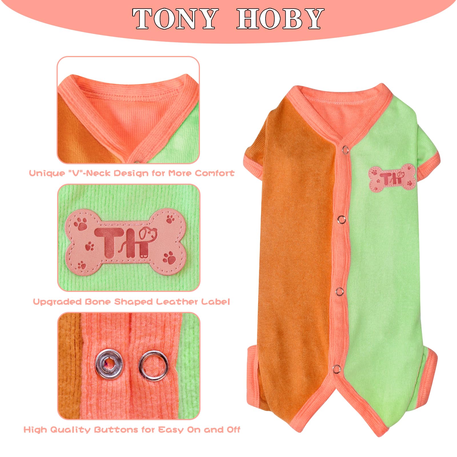Tony Hoby Dog Pajamas, Male Dog Pajamas Thermal Jumpsuit, Fashion Clashing Color Pet Clothes For Small Medium Dogs (Brown&Orange