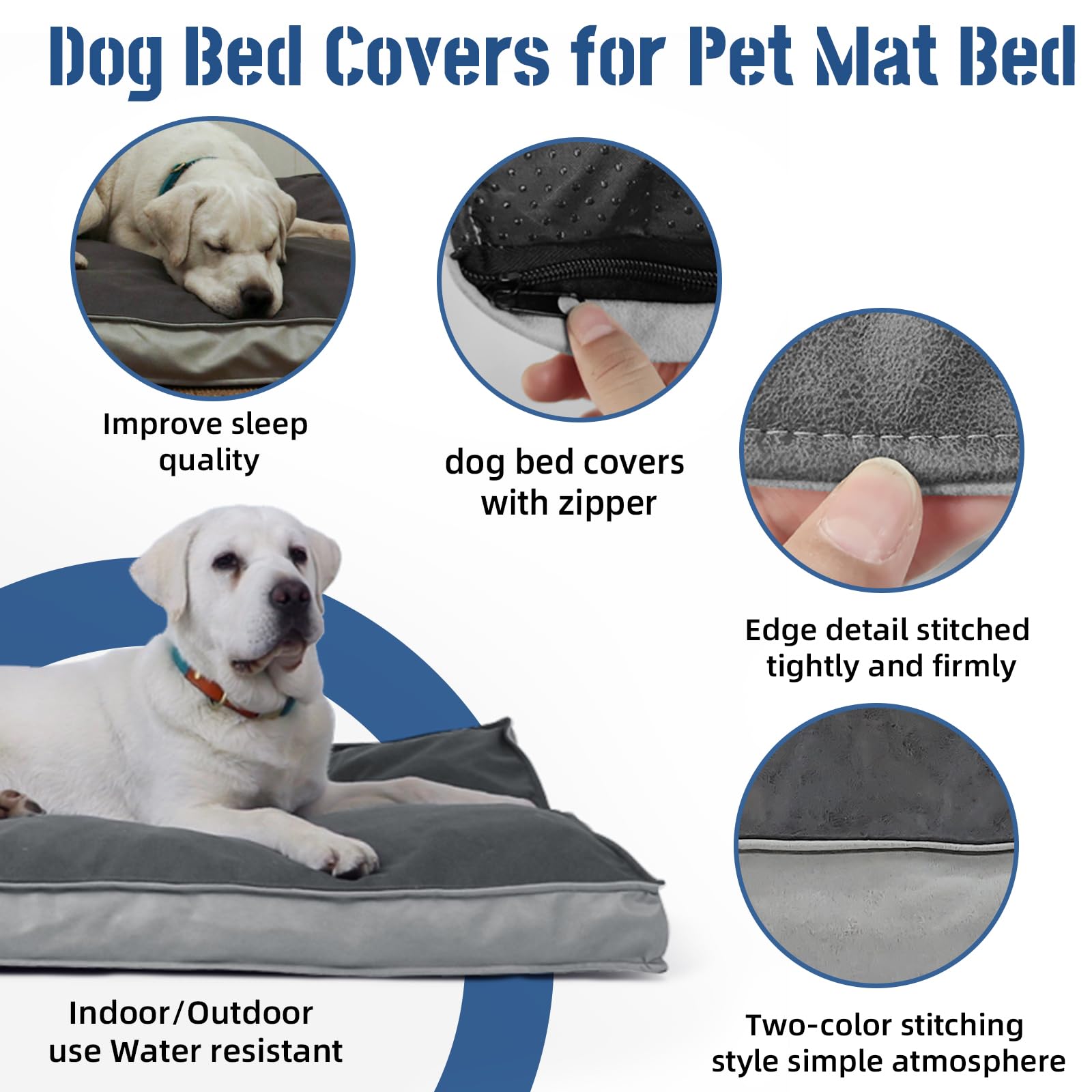 Lyund Dog Bed Covers Replacement Washable, Scratch Resistant Soft Faux Leather Dog Bed Cover With Zipper 47'' L X 29'' W X 4'' H