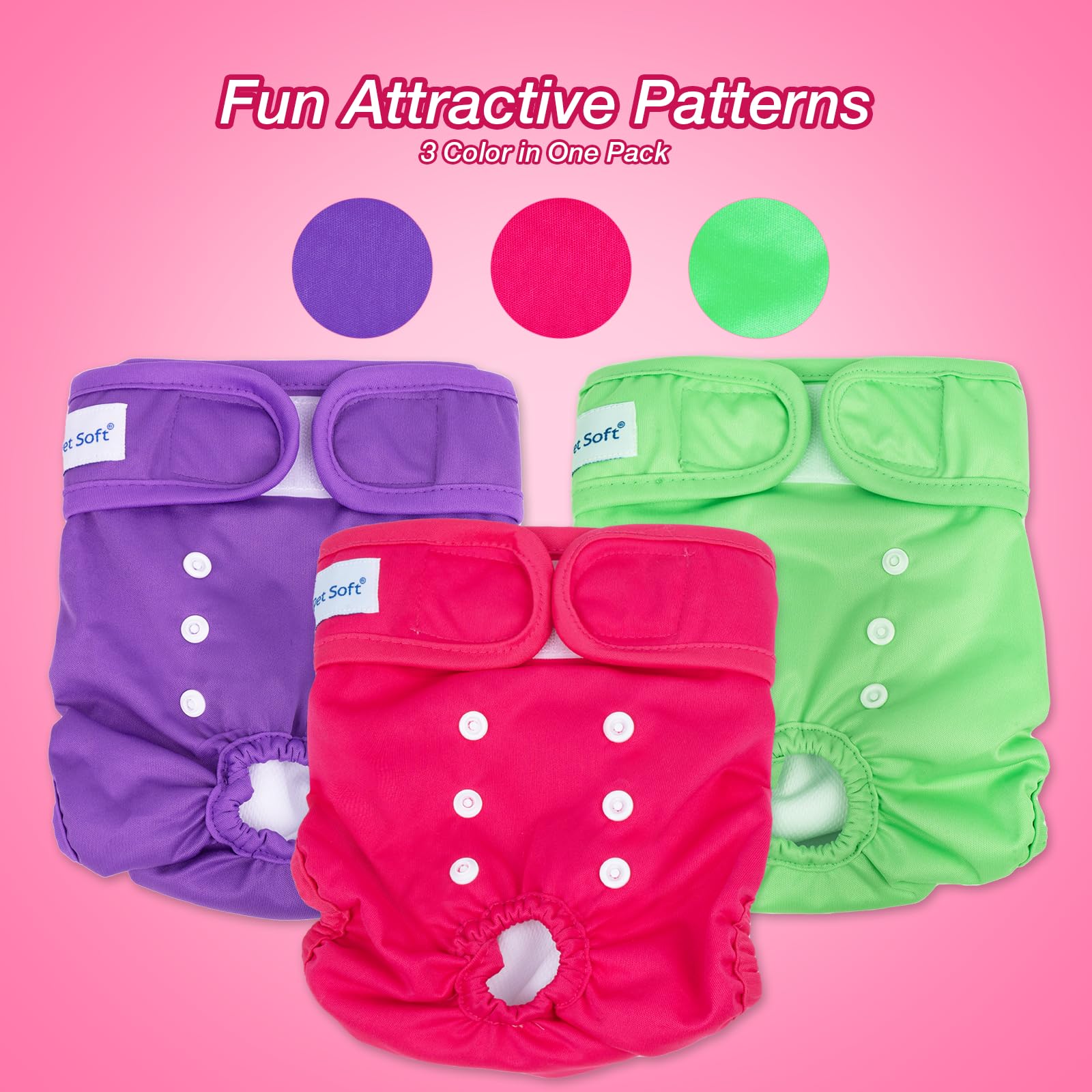 Pet Soft Washable Female Diapers (3 Pack) Female Dog Diapers, Comfort Reusable Doggy Diaper For Girl Dog In Period Heat (Classy,