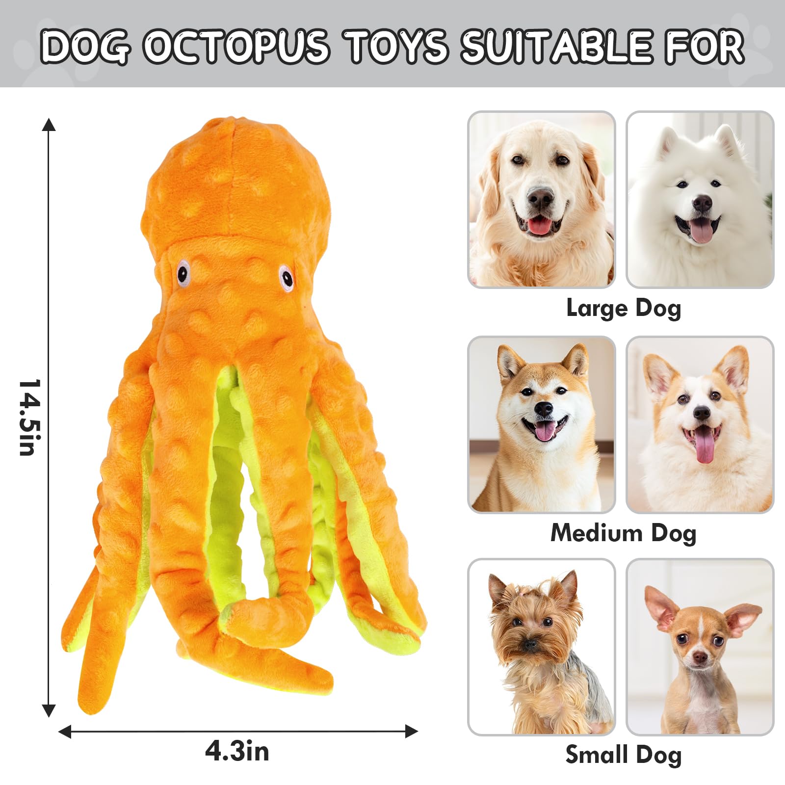 Chngeary 2 Pack Octopus Squesky Dog Toys For Large Medium Small Dogs, Stuffed And Tough Plush Dog Toys For Aggressive Chewers (B