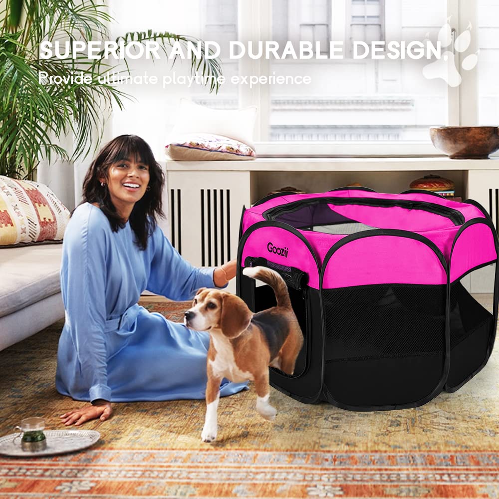 Goozii Portable Dog Playpen For Small Dogs Indoor Outdoor, Foldable Pet Puppy Playpens Kennel Tent With Top Cover Door For House