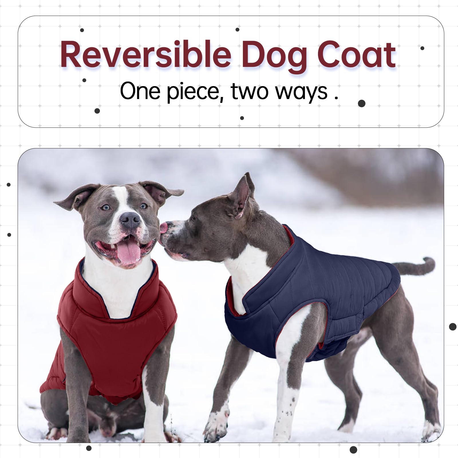 Lelepet Reversible Dog Puffer Jacket Warm Dog Coat -Lightweight Windproof Padded Vest For Small Medium Large Dogs Winter Coats W